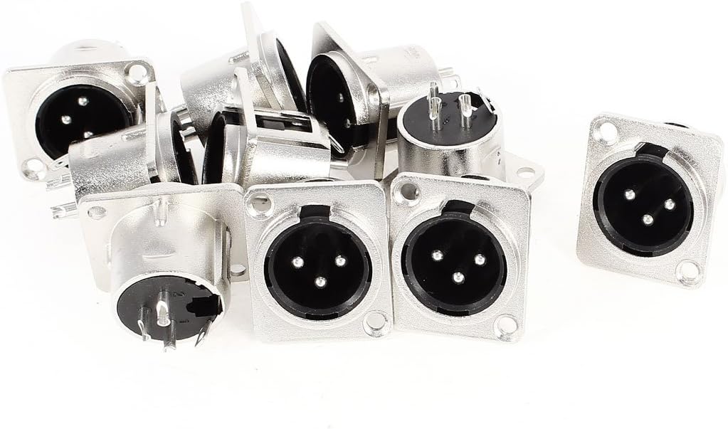 sourcing map 3-Pin XLR Male Chassis Metal Panel Mount Socket, 3 Terminals PCB Panel Jack Audio Studio Speaker Microphone Connector, 10 Pcs Silver Tone sourcing map 3-Pin XLR Male Chassis Metal Panel Mount Socket, 3 Terminals PCB Panel Jack Audio Studio Speaker Microphone Connector, 10 Pcs Silver Tone