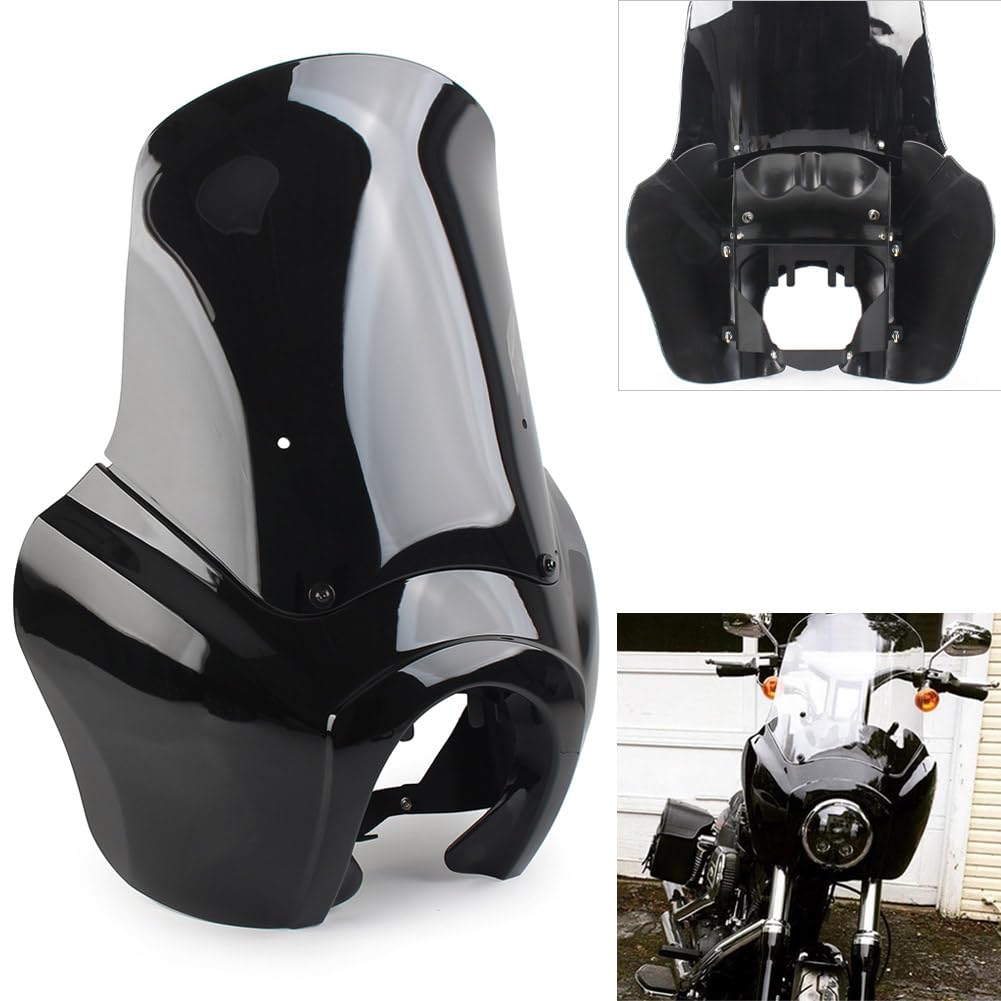 SIKUAI Front Fairing met 15 inch windscherm voor Harley HD Dyna 2006-2017, T -Sport 2000-2003 (alleen voor FXDXT T-Sport), FXR 1987-1999, glanzend zwart sprookjesachtig en zwart windscherm SIKUAI Front Fairing met 15 inch windscherm voor Harley HD Dyna 2006-2017, T -Sport 2000-2003 (alleen voor FXDXT T-Sport), FXR 1987-1999, glanzend zwart sprookjesachtig en zwart windscherm