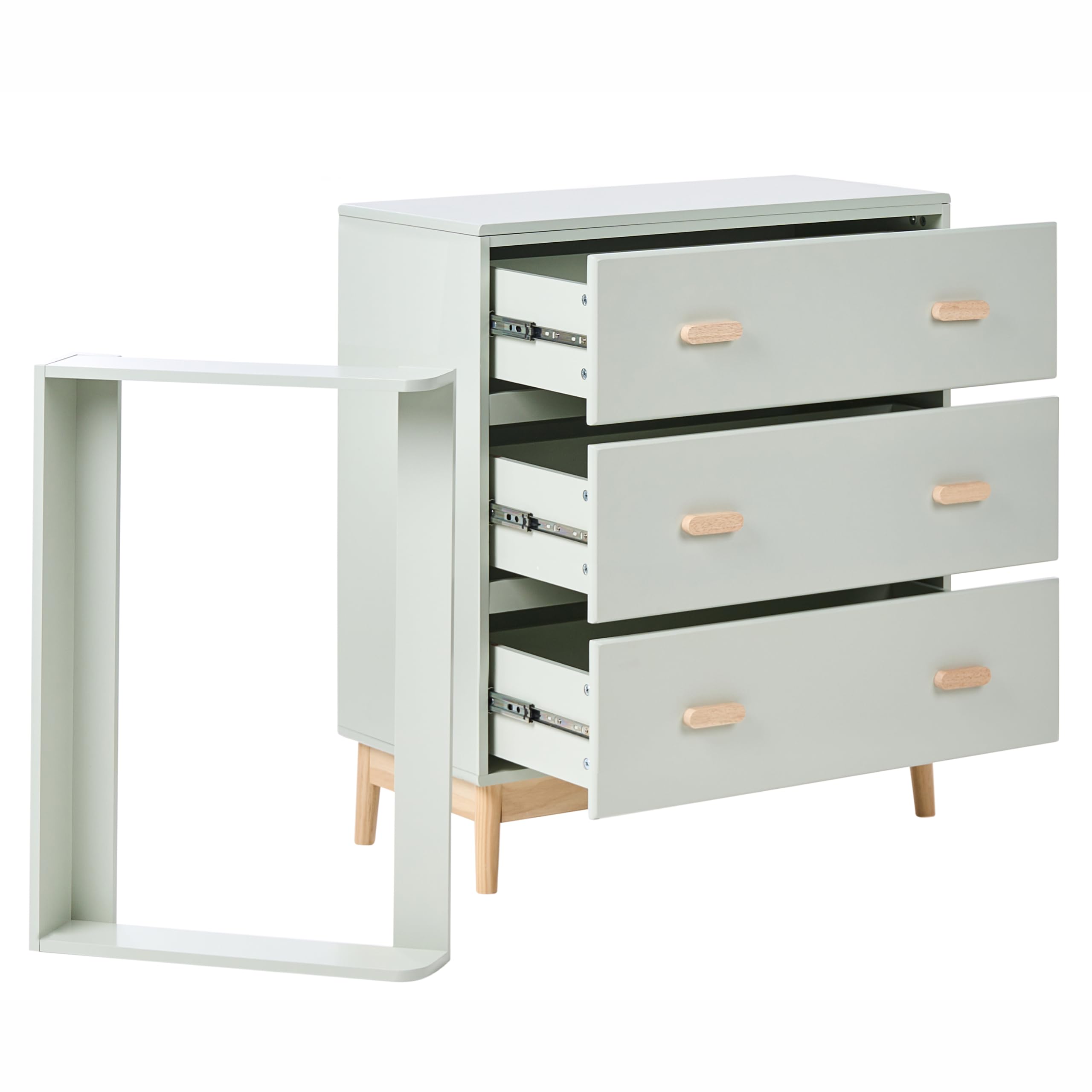 Beliani Elegante fasciatoio con cassetti, gambe in legno di pino MDF contenitore per cameretta verde chiaro