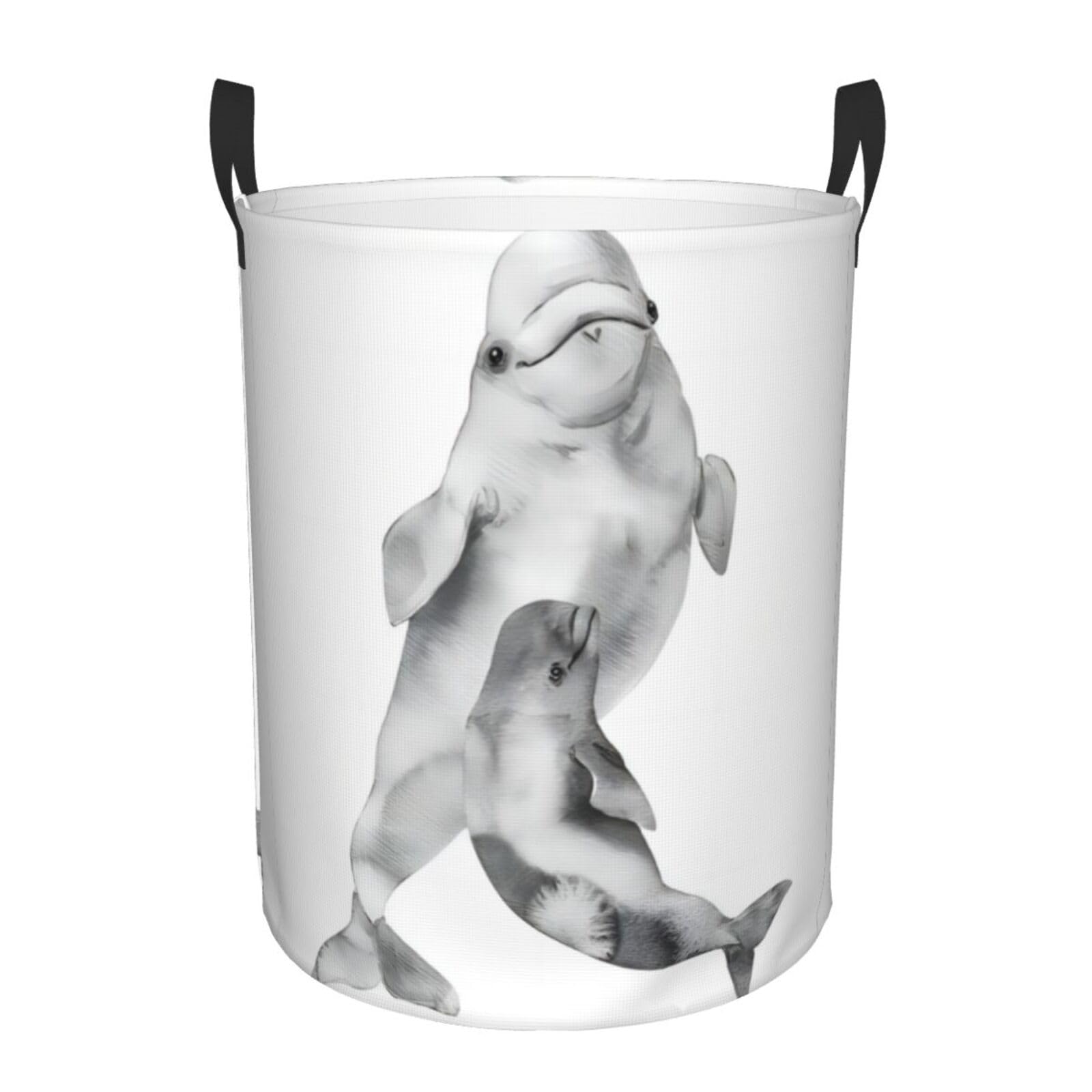 M Circular Hamper – Collapsible Watercolor Whale Art Print Laundry Basket