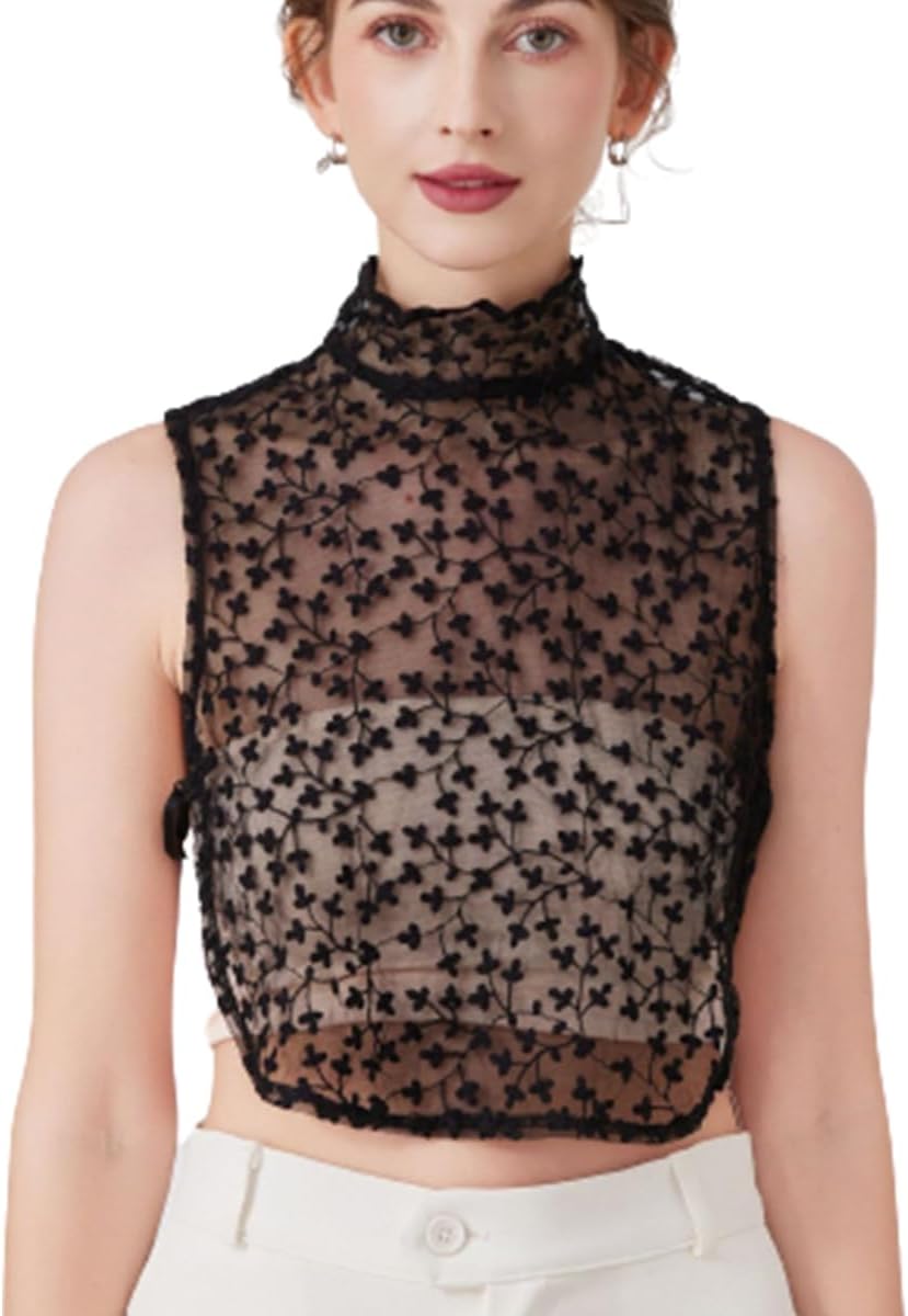 LoudSung Fake Collar Detachable Half Shirt Blouse False Collar Hollow Out Lace Elegant Stand Style for Women Girls