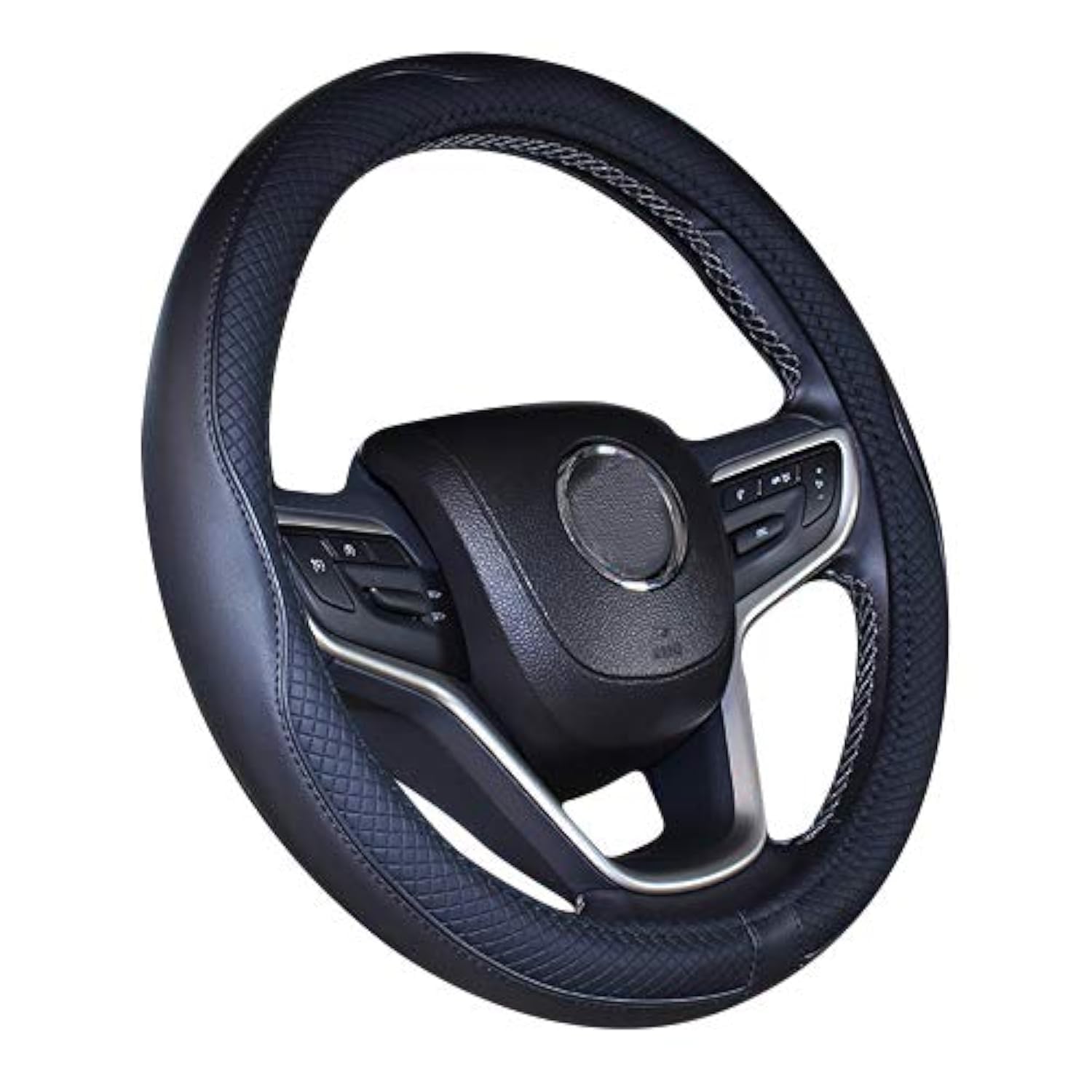 2019 New Microfiber Leather Car Extra Large 17 18 19 Inches Steering wheel Cover for Big Trucks (Black, 19'')