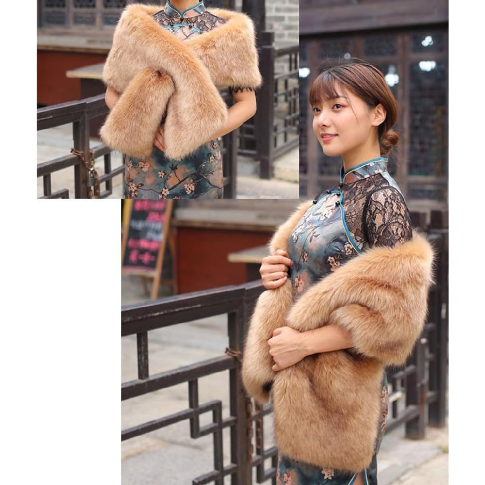 Sciarpa in pelliccia sintetica morbida e calda stole per la sposa, per la sera, per l'inverno, lunga, Shawl Shrug Faux Fur Scarf Wrap, per sposa, matrimonio, festival, Natale, nero, 160 cm
