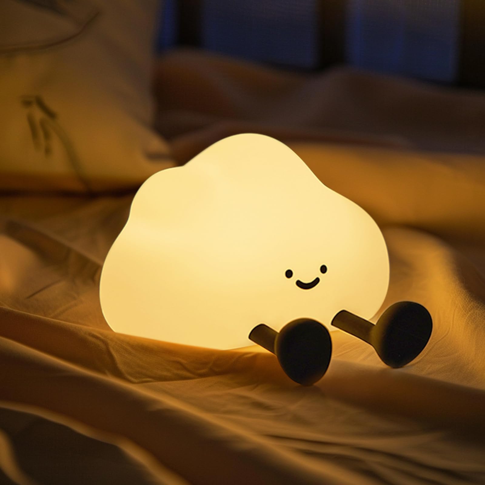 Nube de Silicona con Luz Nocturna, Lámpara LED Táctil Regulable, Luz de Noche Recargable con USB, Luz Esponjosa para la Guardería, Decoración del Dormitorio Infantil y Regalos(Cloud)