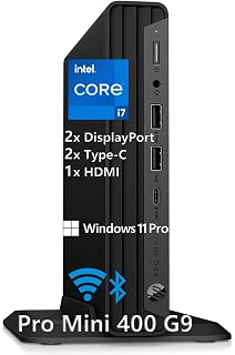 HP Mini Desktop PC Computer for Office Work, Data Processing, Accounting, Video Editing, Intel i7-12700T (32GB RAM, 1TB SSD), 3X 4K Output, Wired Keyboard & Mouse & Stand Included, Windows 11 Pro