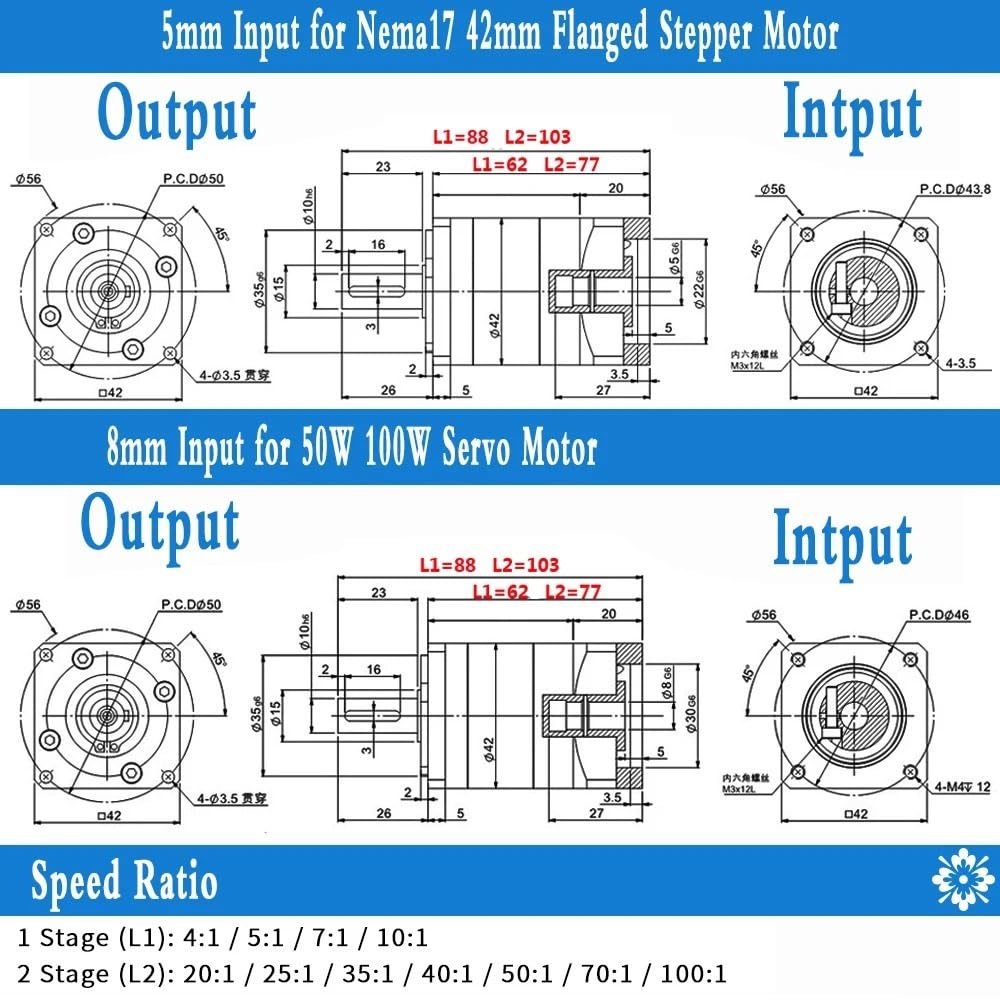 Reductor planetario 17 4-100:1 7-12 Arcmin Spur Servo Motor DC