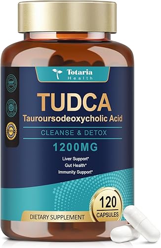 Totaria TUDCA - Sales biliares de 1200 mg (ácido tauroursodesoxicólico), 120 cápsulas, suplementos hepáticos TUDCA puros ultra fuertes, limpieza y