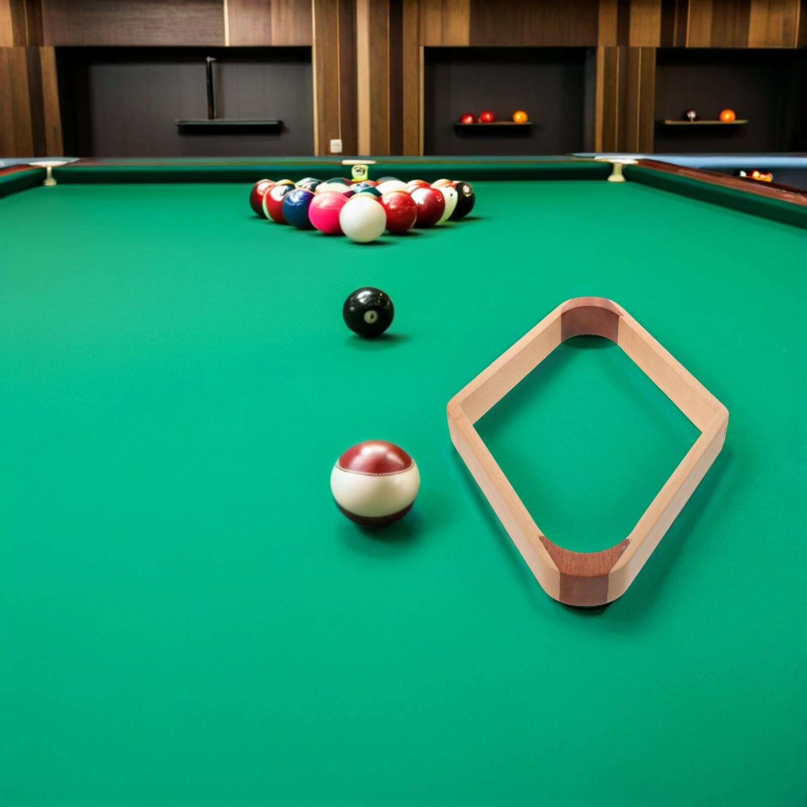 BESTonZON Râtelier de Billard en Bois Naturel pour 9 Boules Cadre Triangulaire 19,3 X 19,3 CM Support Professionnel Compatible Billard Américain et Snooker Salle de Loisirs