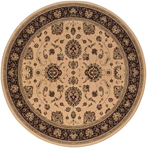 Oriental Weavers Ariana Area Rug - 130/7-8' Round - in Ivory/Black - Vintage Inspired, Stain Resistant, Family and Pet Friendly, Dining Room Rug