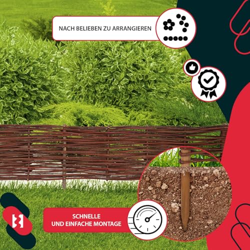 KOTARBAU® Beetbegrenzung Weidenzaun 120 x 20 cm Zaun Beeteinfassung Beet Beetumrandung Steckzaun Rasenkante Weide Beeteinfassung Gartenzaun Zum Stecken Flexible Weidengeflecht