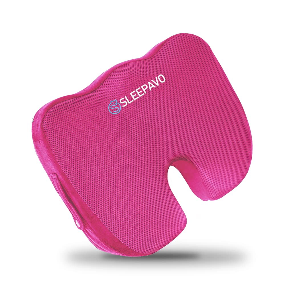 SleepavoPink Memory Foam Seat Cushion for Office Chair - Pillow for Sciatica, Coccyx, Back, Tailbone & Lower Back Pain Relief - Orthopedic Chair Pad for Lumbar Support in Office Desk, Car, Airplane