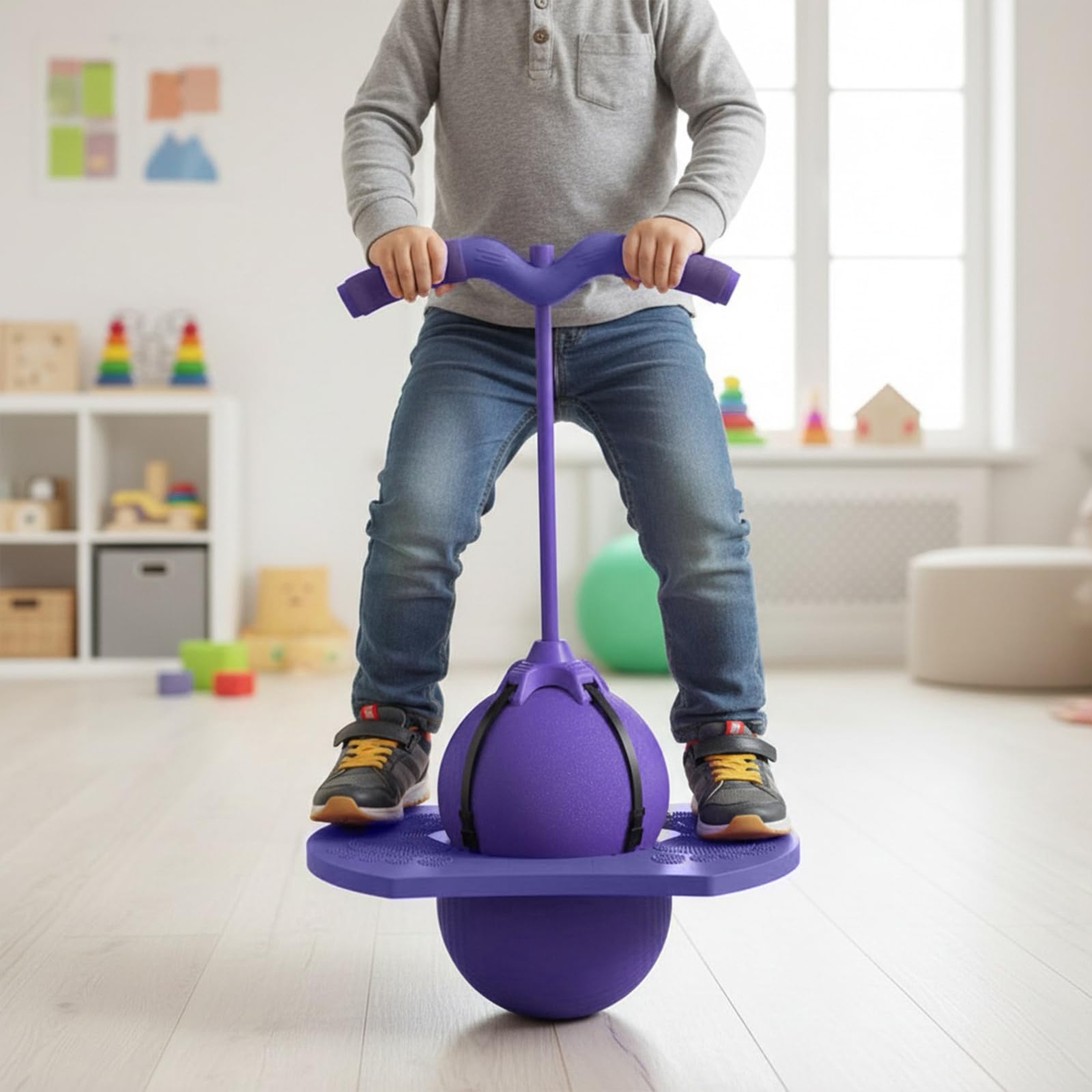 Balance Jumping Ball with Handle, Fun Stick Pump Bounce Balls for Kids & Adults, Anti-Slip Balance Ball Bounce Board - Image 5