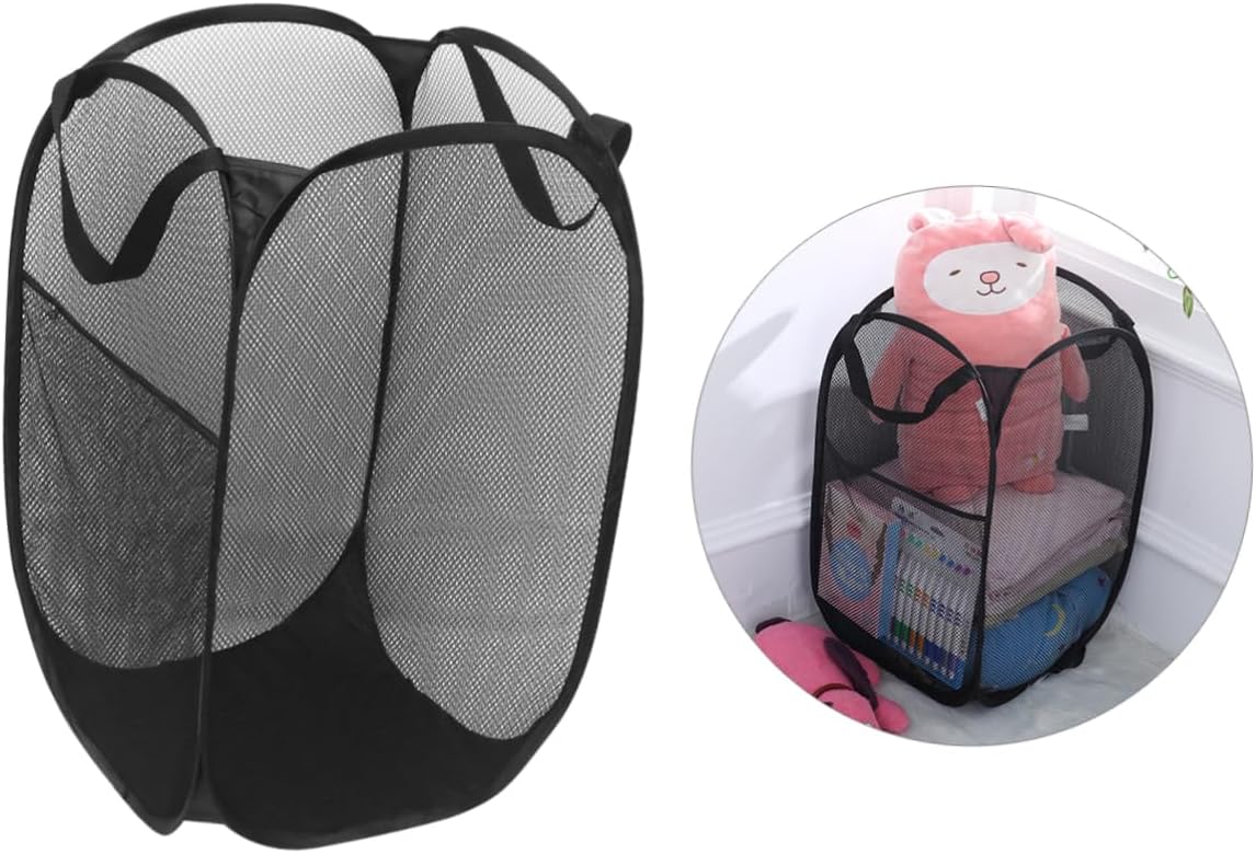 2pcs Mesh Popup Laundry Hamper Clothes Basket Foldable Black