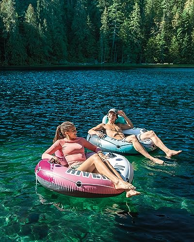 Image of INTEX 58824EP River Run 1 Inflatable Floating Lounge: Comfortable Backrest - Built-in Cup Holders - Durable Grab Handles - All Around Grab Rope - 220lb Weight Capacity - Pink