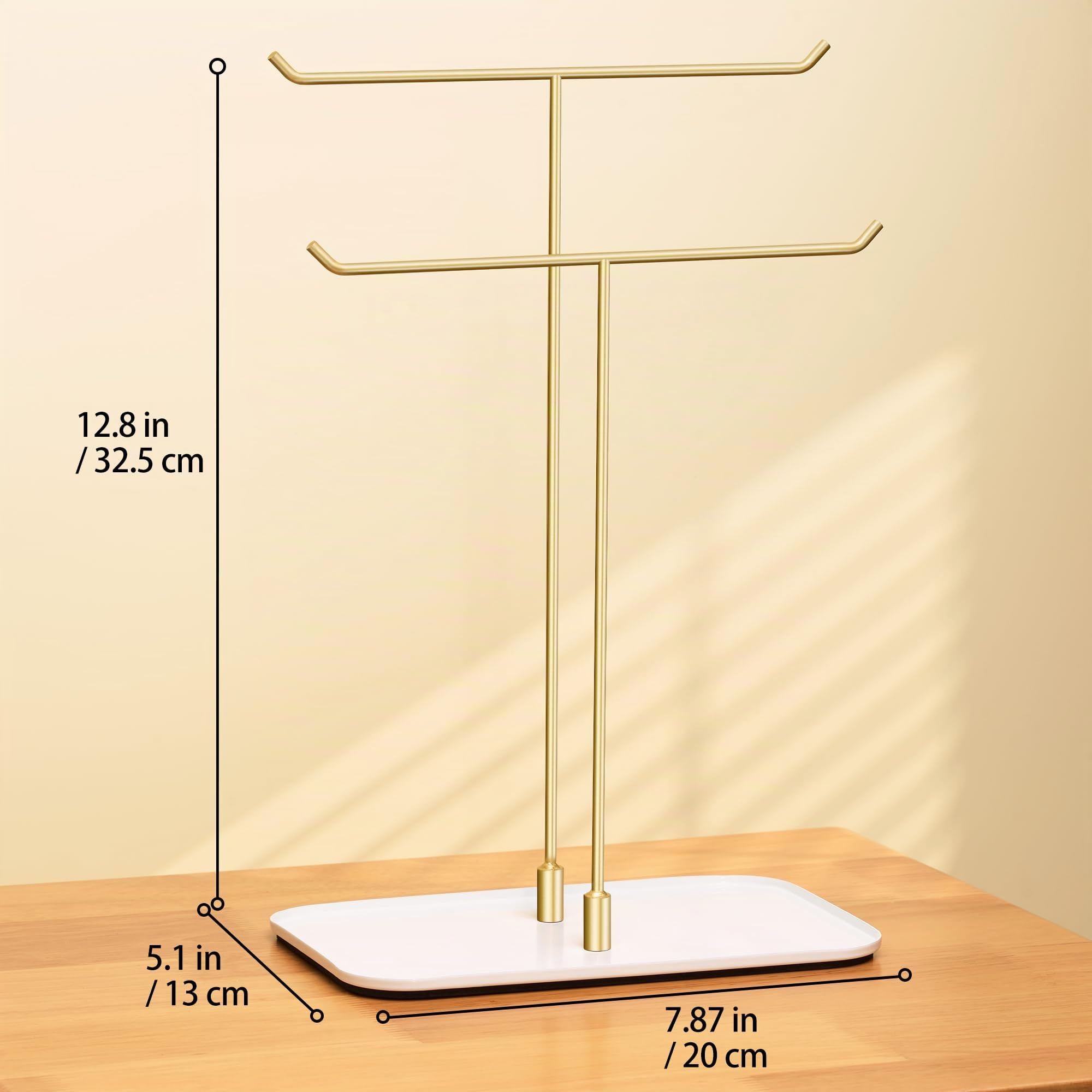 Josmimic Soporte para joyas, bandeja para joyas, organizador de joyas para collares, pulseras, pendientes, anillos, idea de regalo, dorado