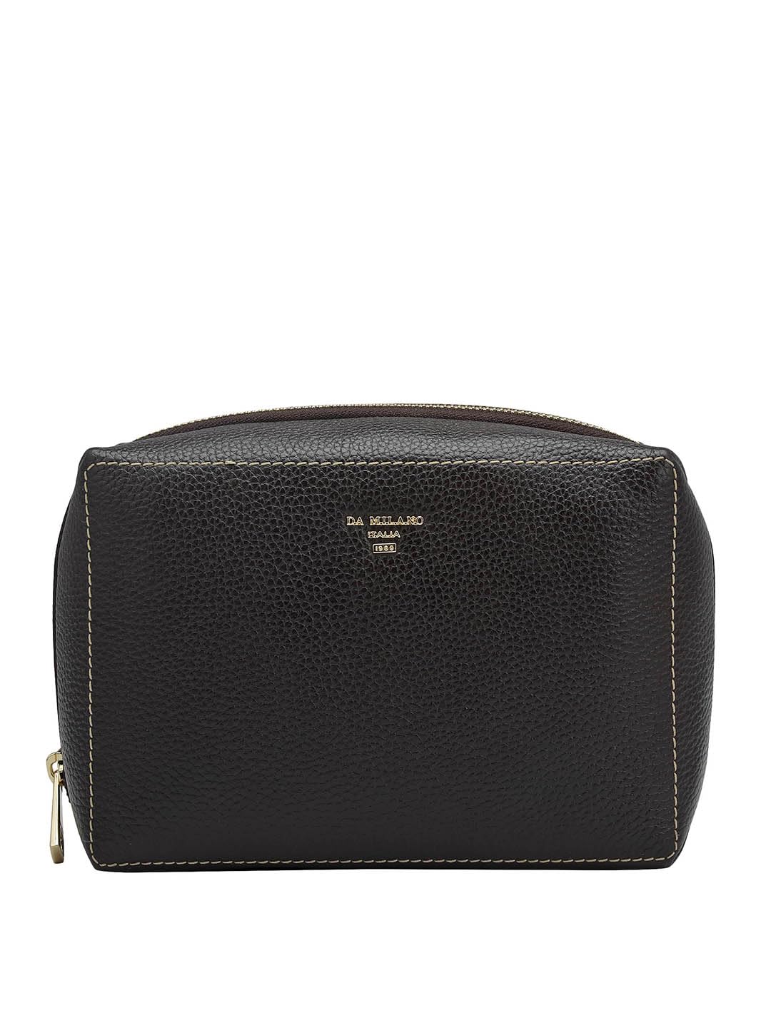 Da Milano Genuine Leather Brown Vanity Pouch (10043)