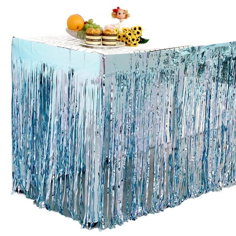 2 Gonne Per Tavolo Con Frange Metalliche - Argento, Decorativo Per Feste, L275cm X H75cm - Foto 5