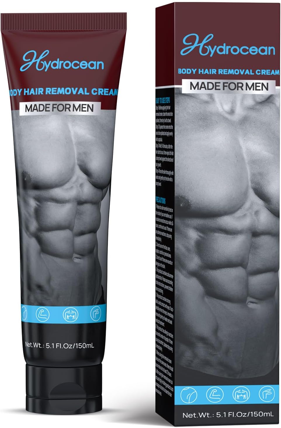 Hair Removal Cream for Men, Body Depilatory Cream No Irritation to Skin Painless Hair Removal Gel for Unwanted Hair, All Skin Types 150ml / 5.1 fl.oz
