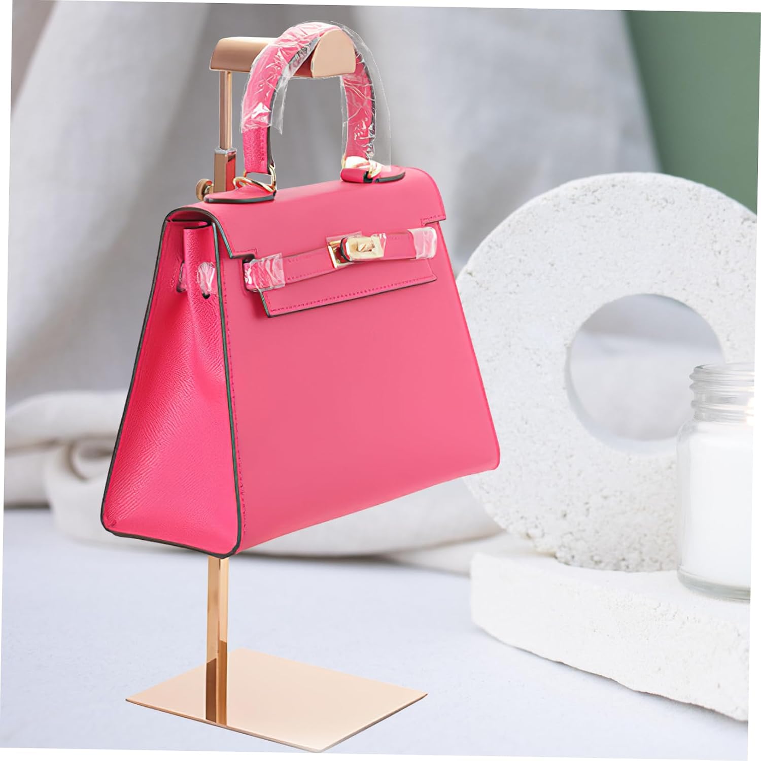 OUNONA Stainless Steel Purse Display Stand Bag Rack Handbag Hanger Adjustable Desktop Organizer Purse Shelf