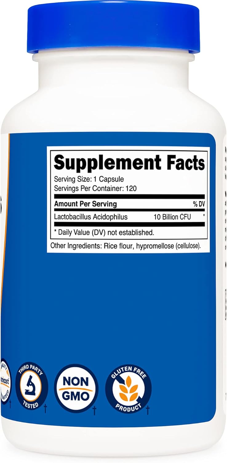 Nutricost Lactobacillus Acidophilus 10 Billion CFU, 120 Veggie Capsules - Probiotic (3 Bottles) : Health & Household
