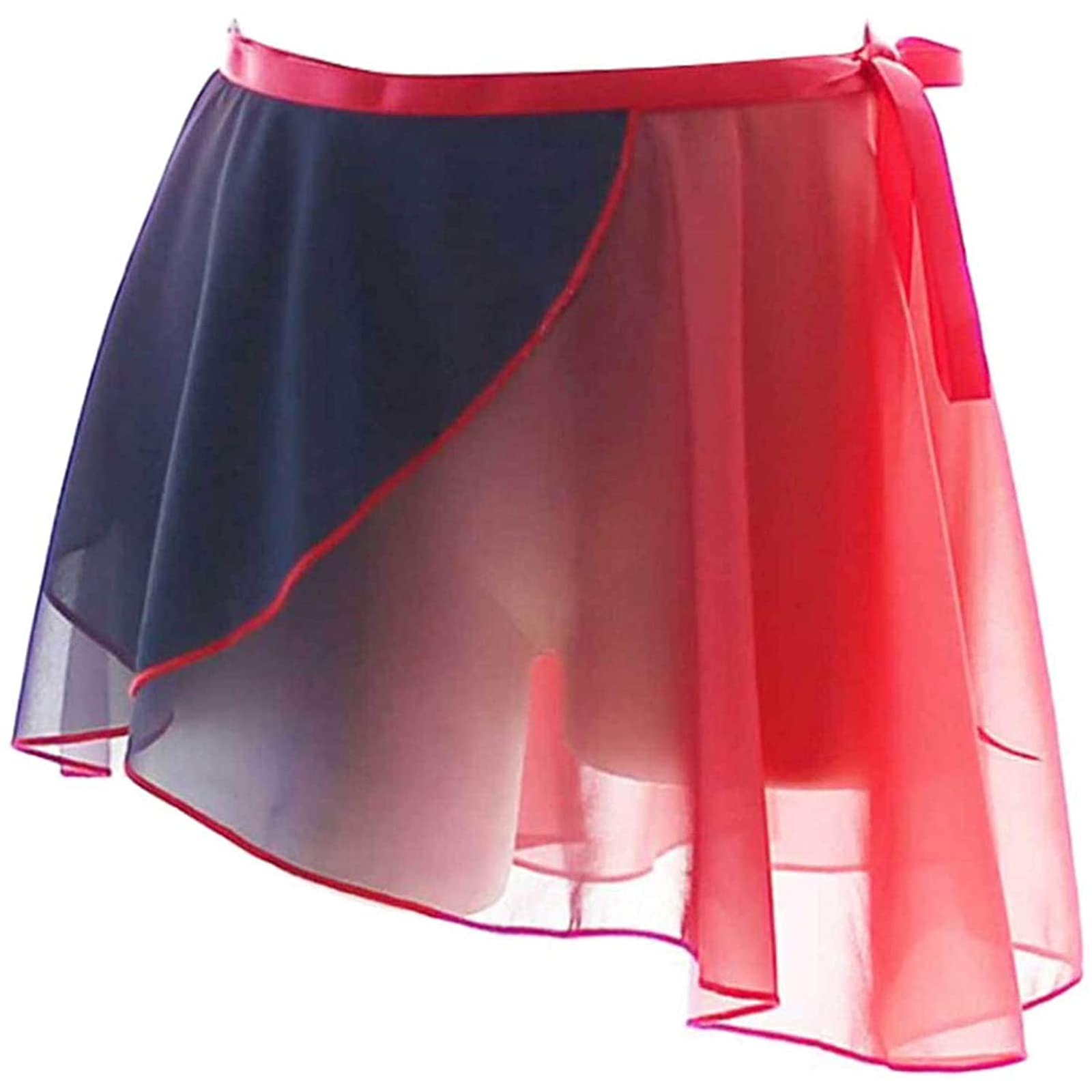 Falda de ballet de gasa gradiente para mujer, asimétrica de danza patinar sobre bufanda tutú Minifalda, Negro + rojo, Talla Única