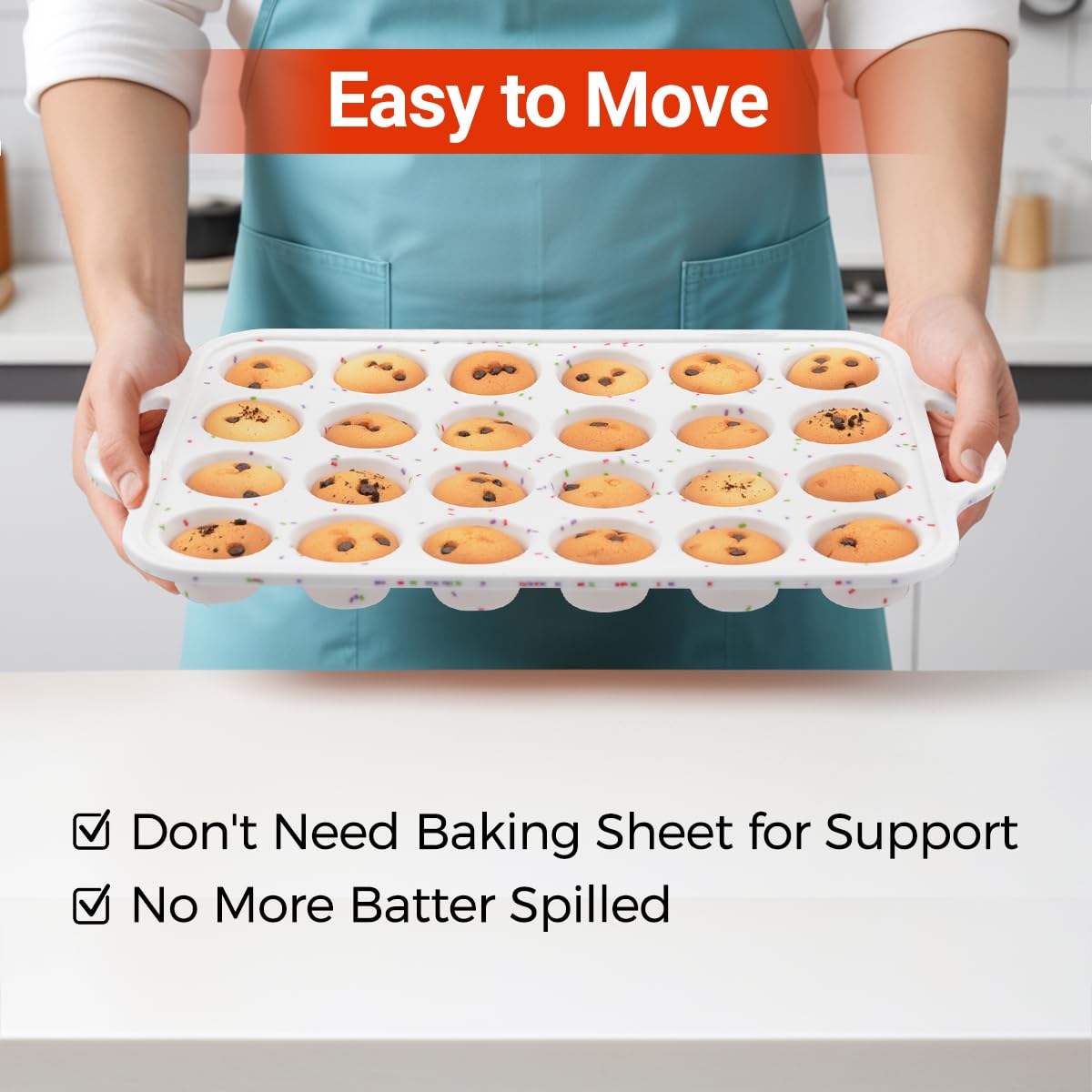 CAKETIME Mini-Muffinform, Metallverstärkter Rahmen, Mini-Cupcake-Formen, 24 Mulden, antihaftbeschichtet, Muffin-Silikonformen mit Griff, zum Backen von Muffins, Cupcakes, Eierbissen, 2 Stück