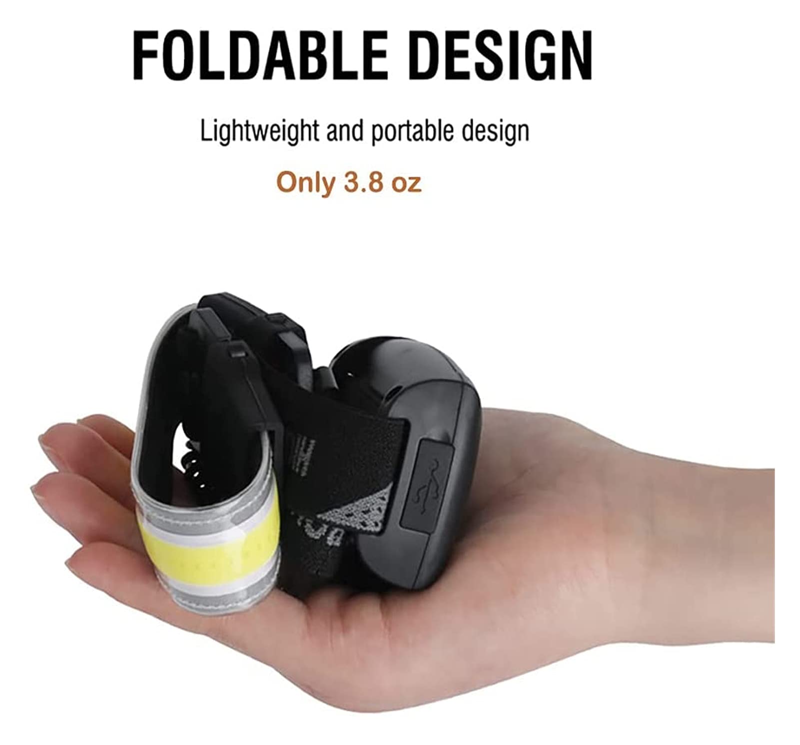 Akumulator LED Latarka, Lekki Przednia Latarka LED Super Bright 220 ° Szeroki Reflektor Wiązki Latarka Przednia Akumulator USB 3 Tryby Wodoodporna Latarka Przednia Dla Campingu