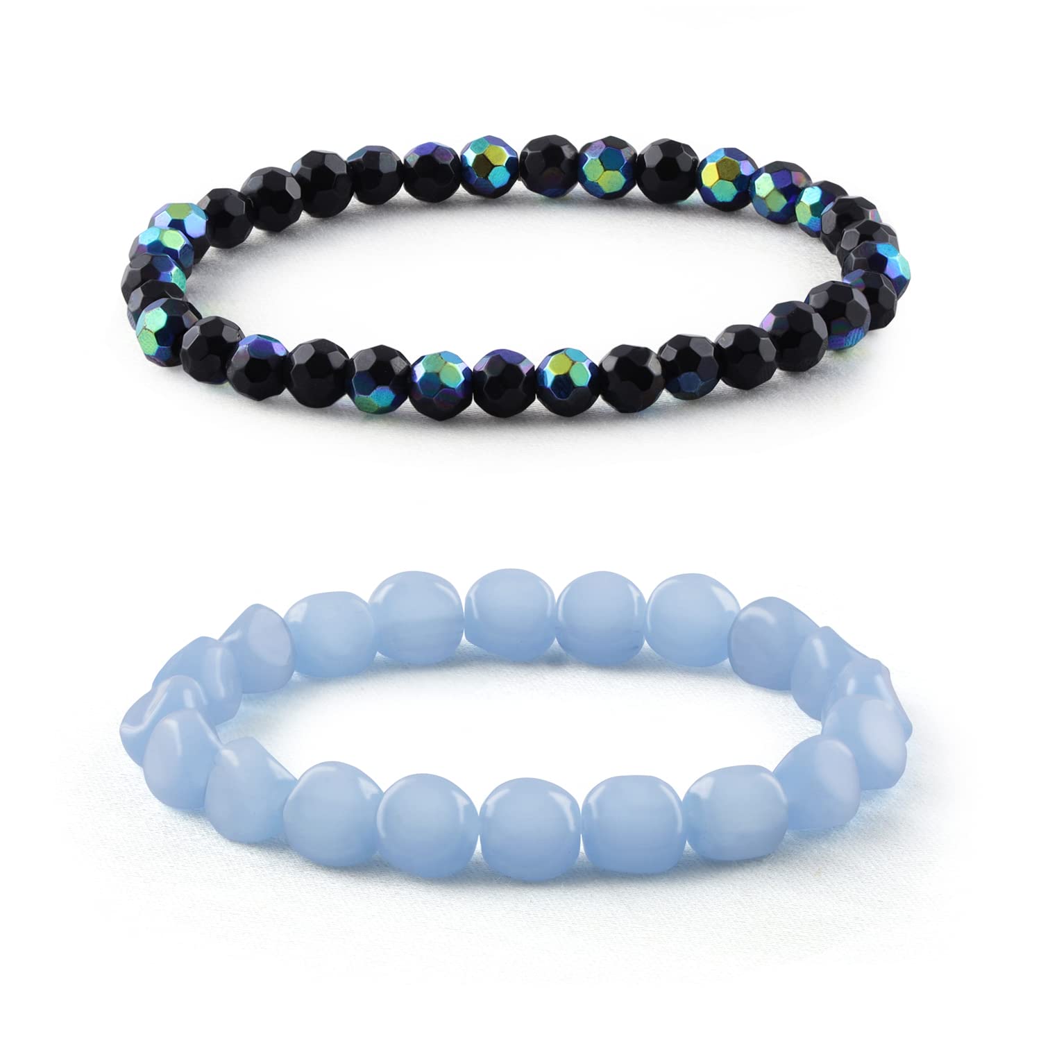 JFL - Jewellery for Less Combo of 9mm Natural Opalite Faceted Aquamarine Blue Gemstone Smooth Nugget with Metallic Black Rainbow Crystal Beads Stretchable Bracelet Woman & Girls (B0C6YD9GB7) Amazon Price History, Amazon Price Tracker