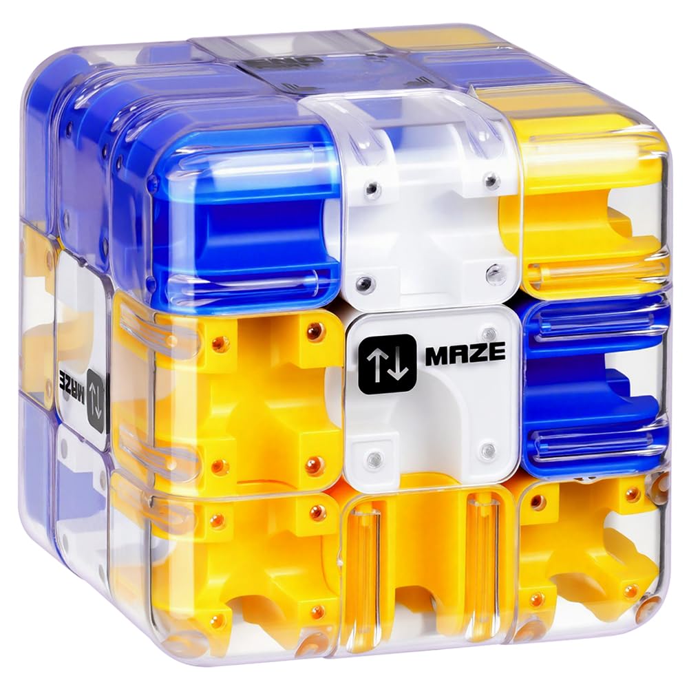 Vicloon Large Labyrinth 3D Maze Cube, 3D Rolling Ball Mazes Cube, Logical Challenge 3x3 Maze Puzzle Cubes Toy, for Stress Relief & Logic, Education Sensory Toys Gift for Kids and Adults (Blue White)