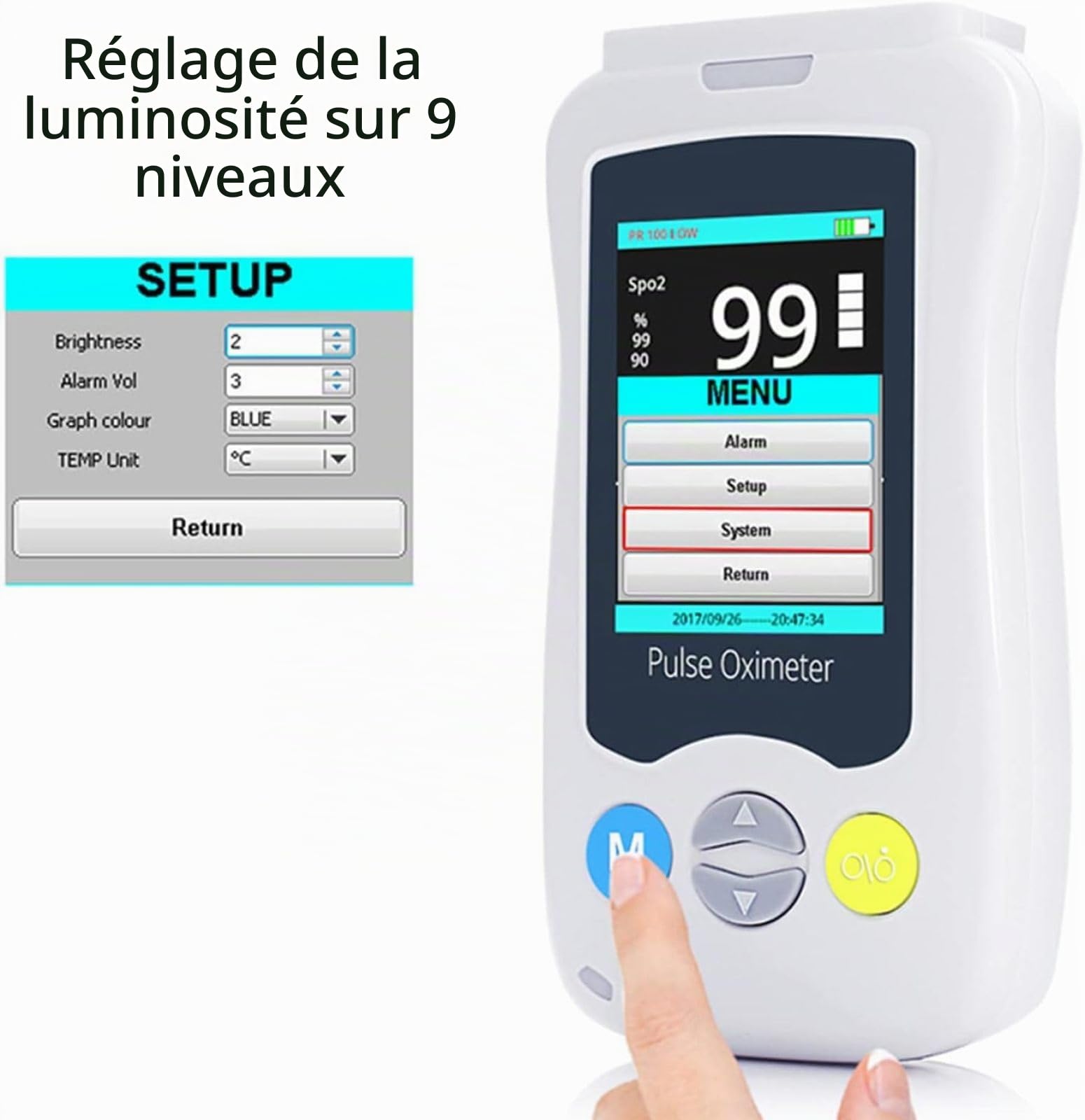 Oxymètre de Pouls Portable, Oxymètre de Pouls Portable, Moniteurs de Saturation Du Bout Des Doigts Surveillant La Fréquence Cardiaque et La SpO2 pour Les Soins Aux Adultes, Nouveau Née