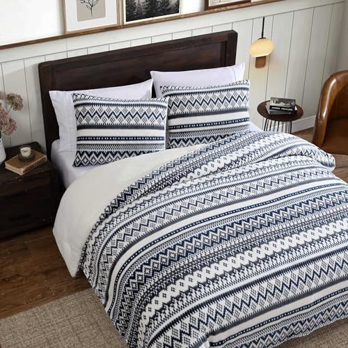 Image of Eddie Bauer - Twin Comforter Set, Reversible Plush Bedding with Matching Sham, Dorm Essentials, Oeko-Tex Certified (Shelton Fair Isle Navy)