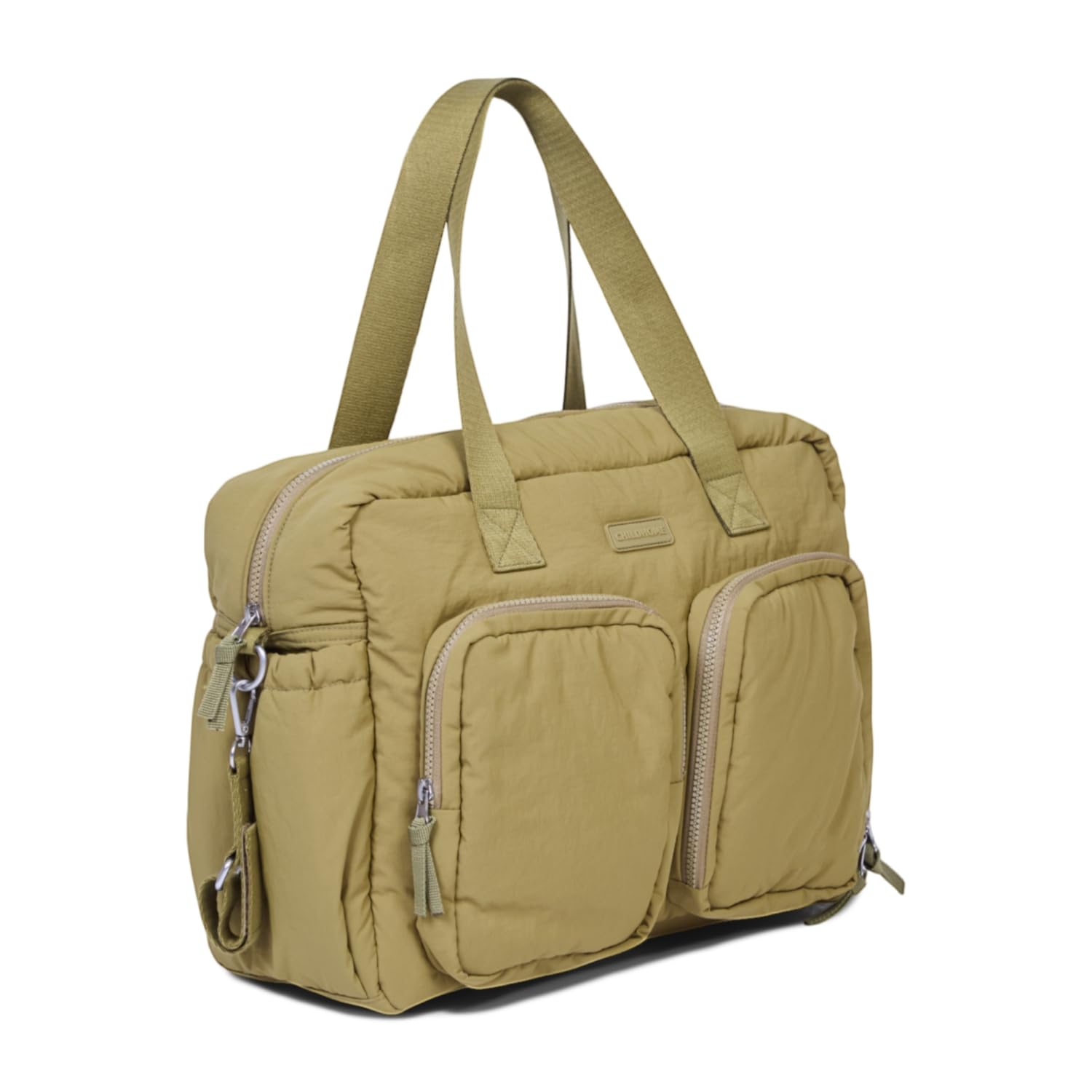 CHILDHOME, Wickeltasche Mellow, Gepolsterte All-In-One Nursery Tasche, Mehrere Fächer, Thermotasche, Feuchttücher Fach, Zubehör Inklusive, Khaki