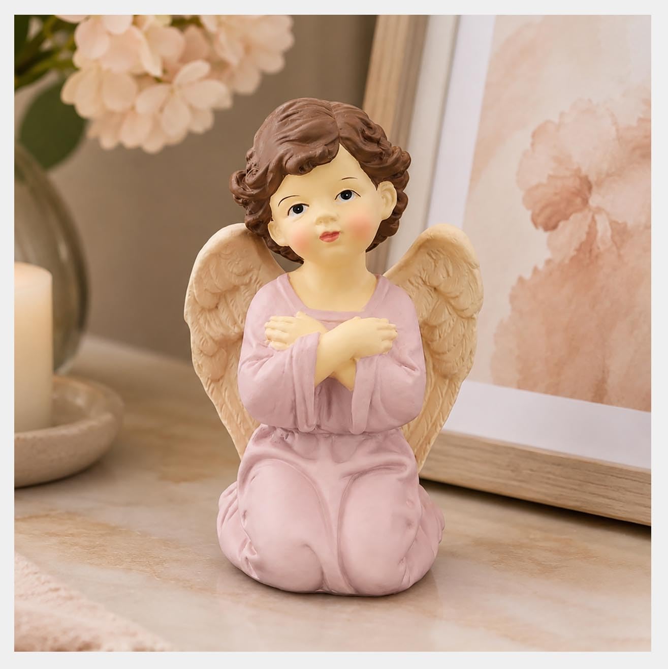 Kneeling Angel Figurine, Comfort Keepsake with Folded Arms, Women Gift