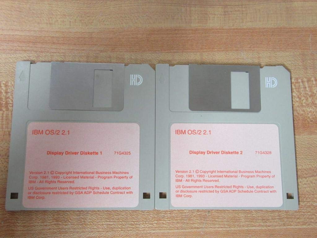 Close-up of IBM OS/2 2.1 Display Driver Diskettes 1 and 2.