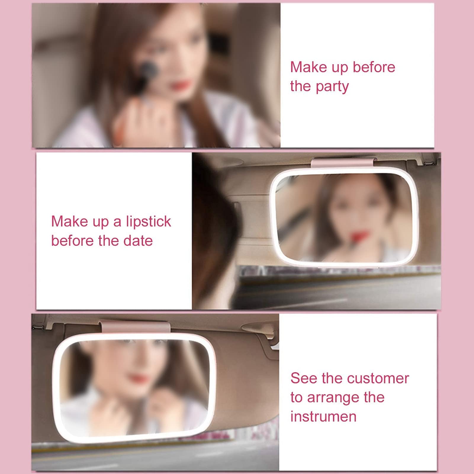 Specchio Auto LED Con Luci Touch - Specchio Trucco Con Batteria Per Viaggi E Ricarica USB
