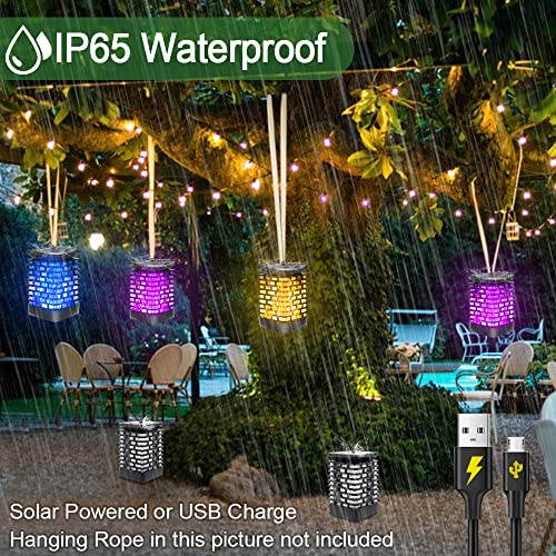 Arzerlize Solar Lanterns Outdoor Hanging Lights Waterproof, Usb Or Solar Powered Flickering Flame Hanging Lantern Lights Outdoor Christmas Decoration For Garden Patio Porch Camper Deck 99Led Yellow 2P #TOP2