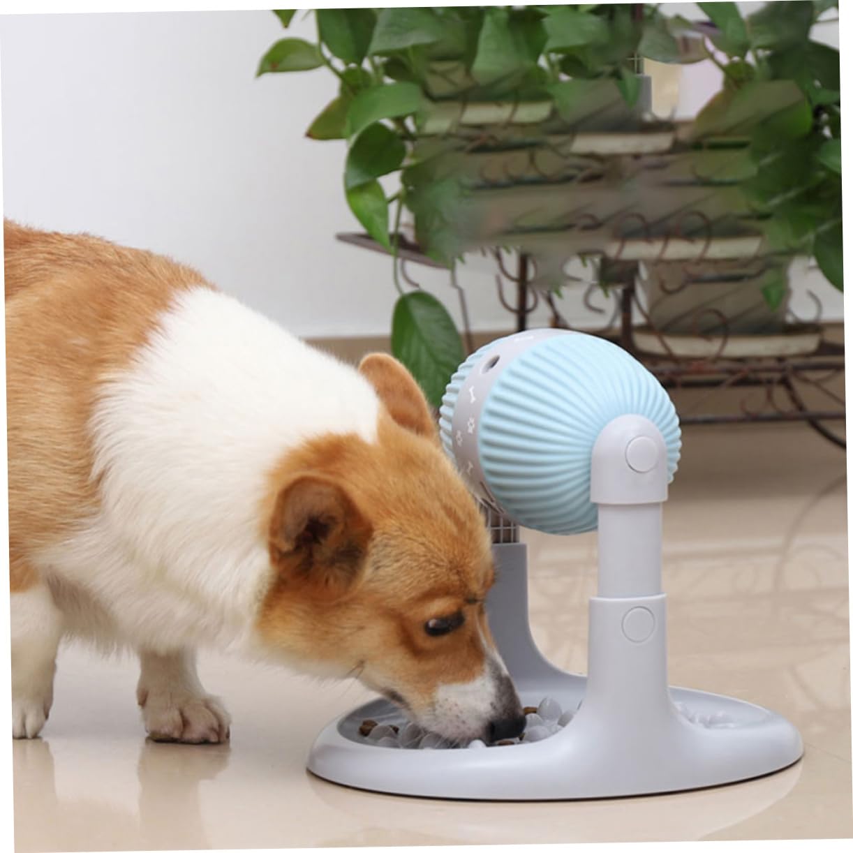 Dispensador De Comida Lento Rodillo Interactivo Ajustable, Juguete para Masticar para Perros y Gatos, Material Duradero, Color Azul, Estimulador De Alimentación y Entretenimiento Doméstico
