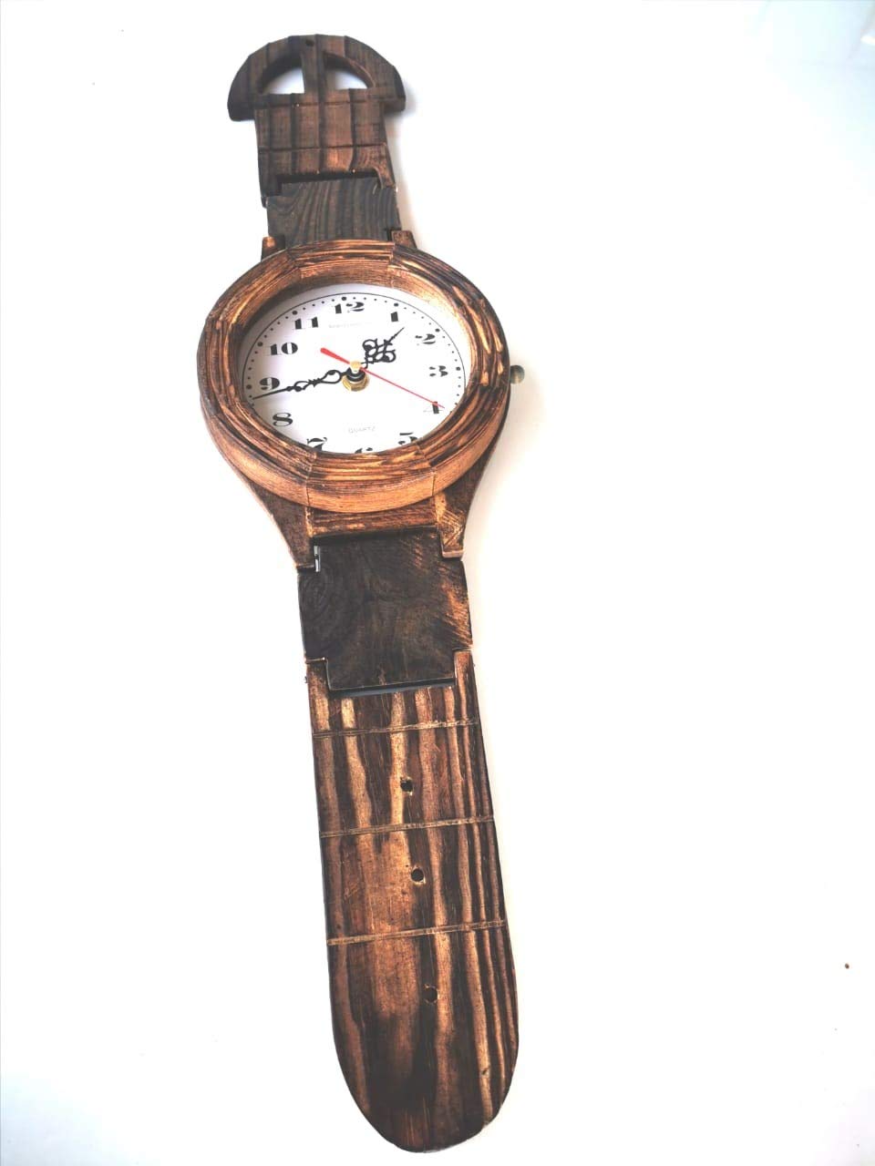 QuartzQuartz Wooden Brownish wrist watch style Analog Wall Clock