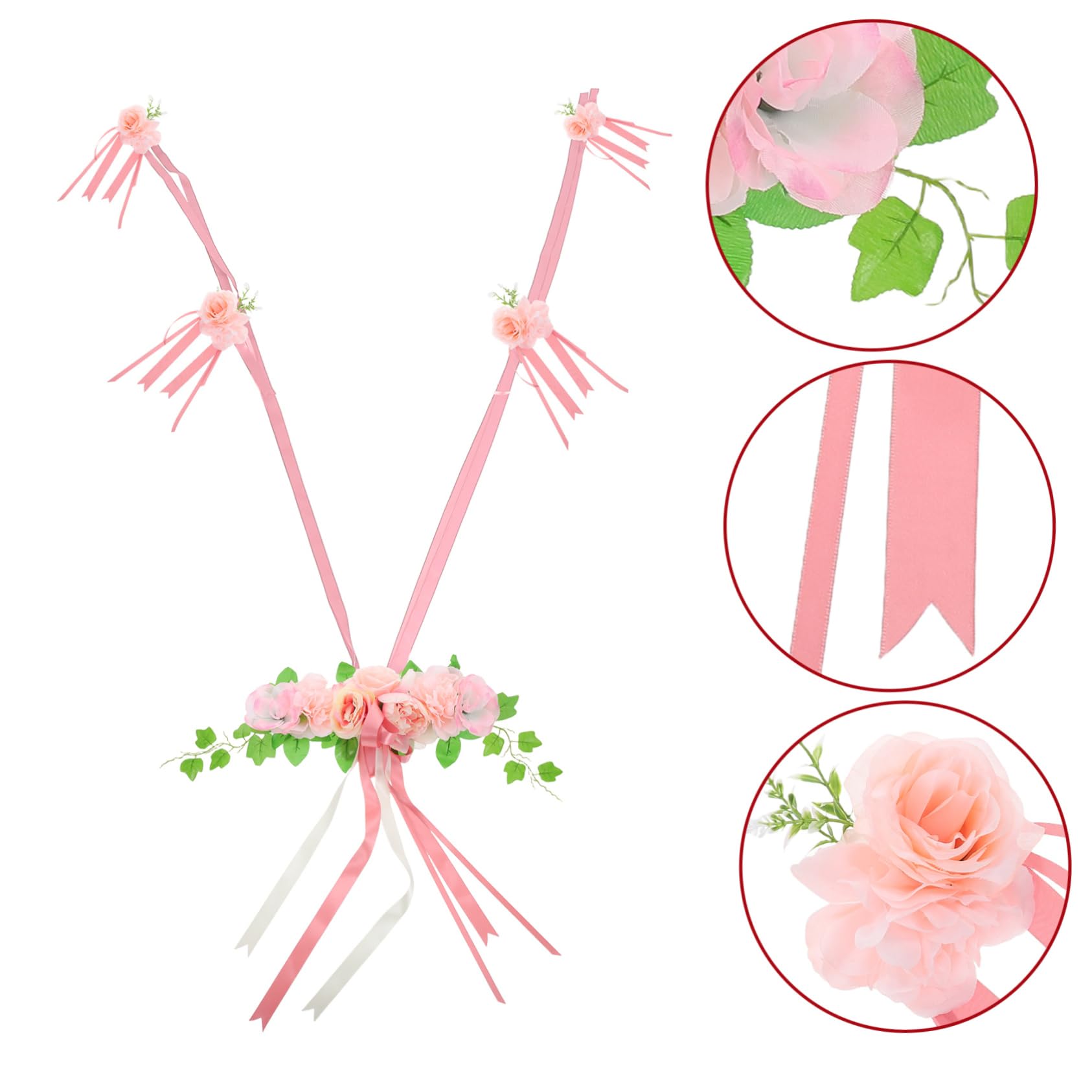 MAGICLULU Dekorationsset Einfache Montage Hochzeitsauto mit Künstlichen Rosen und Eleganten Seidenschleifen Vielseitig Einsetzbar für Hochzeit und Brautparty Am Auto