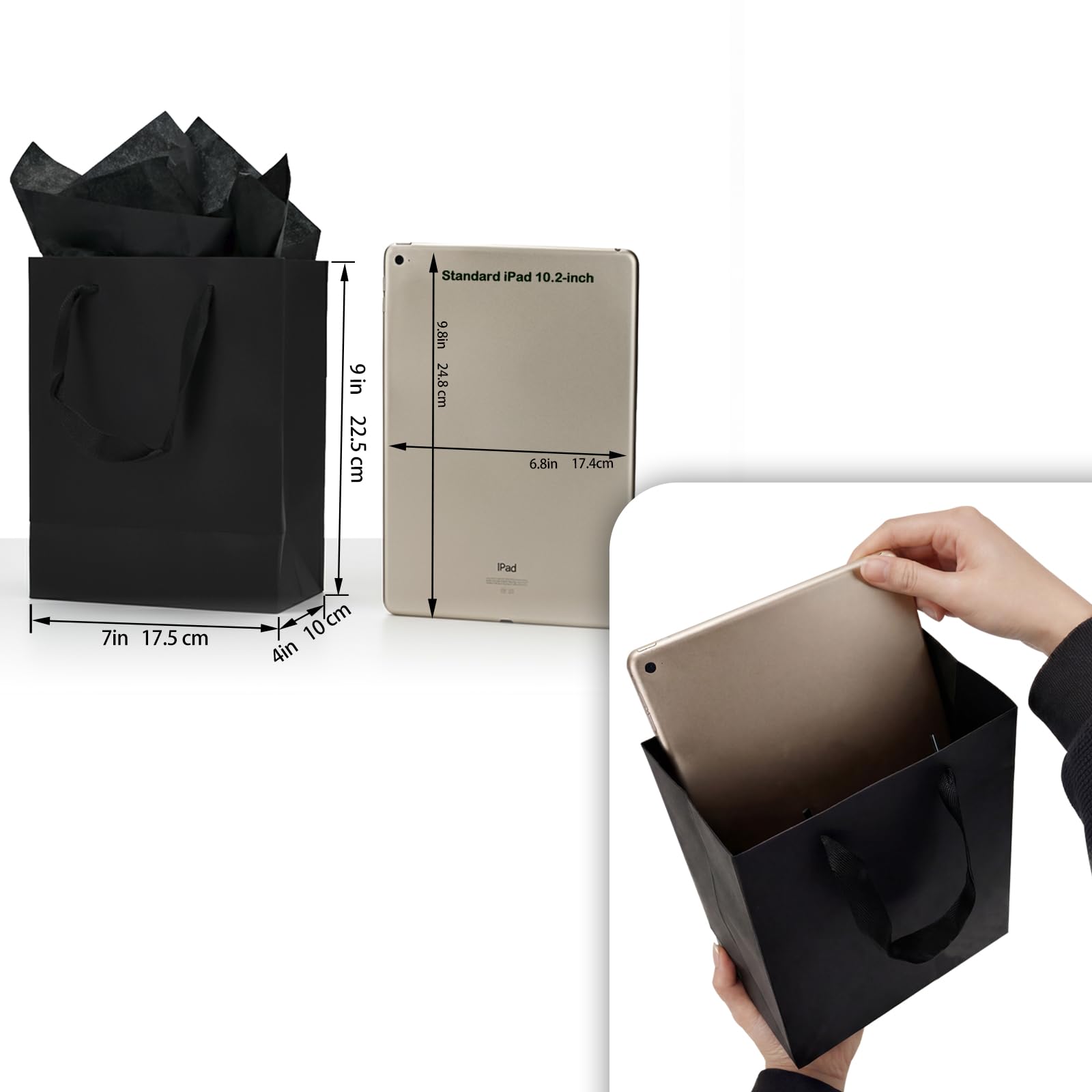 Aosric Czarne torby na prezenty – 30 szt., 18 x 10 x 22,8 cm, trwałe kartonowe torby papierowe z uchwytami, opakowanie zbiorcze, solidne i wielokrotnego użytku - idealne na imprezy, Boże Narodzenie