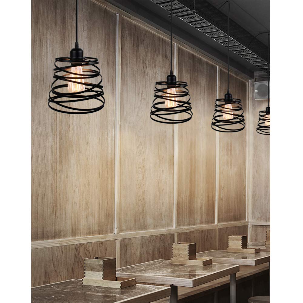 iDEGU Lot de 2 Suspensions Luminaires Moderne Créatif Lustre Plafonnier de Design à Spirale en Cascade Vintage Métal E27 Lampe Suspension pour Chambre Salon, 20cm (Noir)
