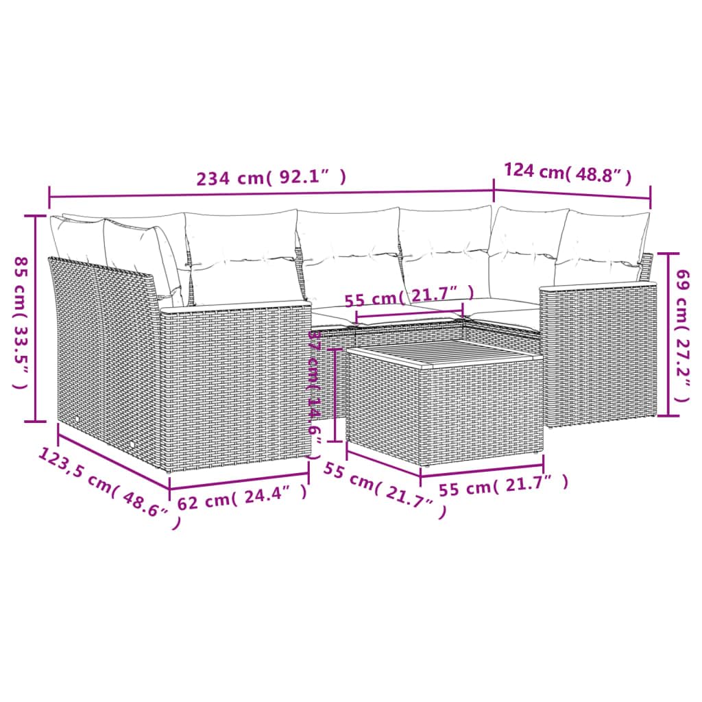 Set Divani da Giardino 7 pz in PE Rattan Nero con Tavolo | Salotto modulare per terrazzo e patio con cuscini blu sfoderabili e telaio in acciaio per momenti di relax all'aperto.