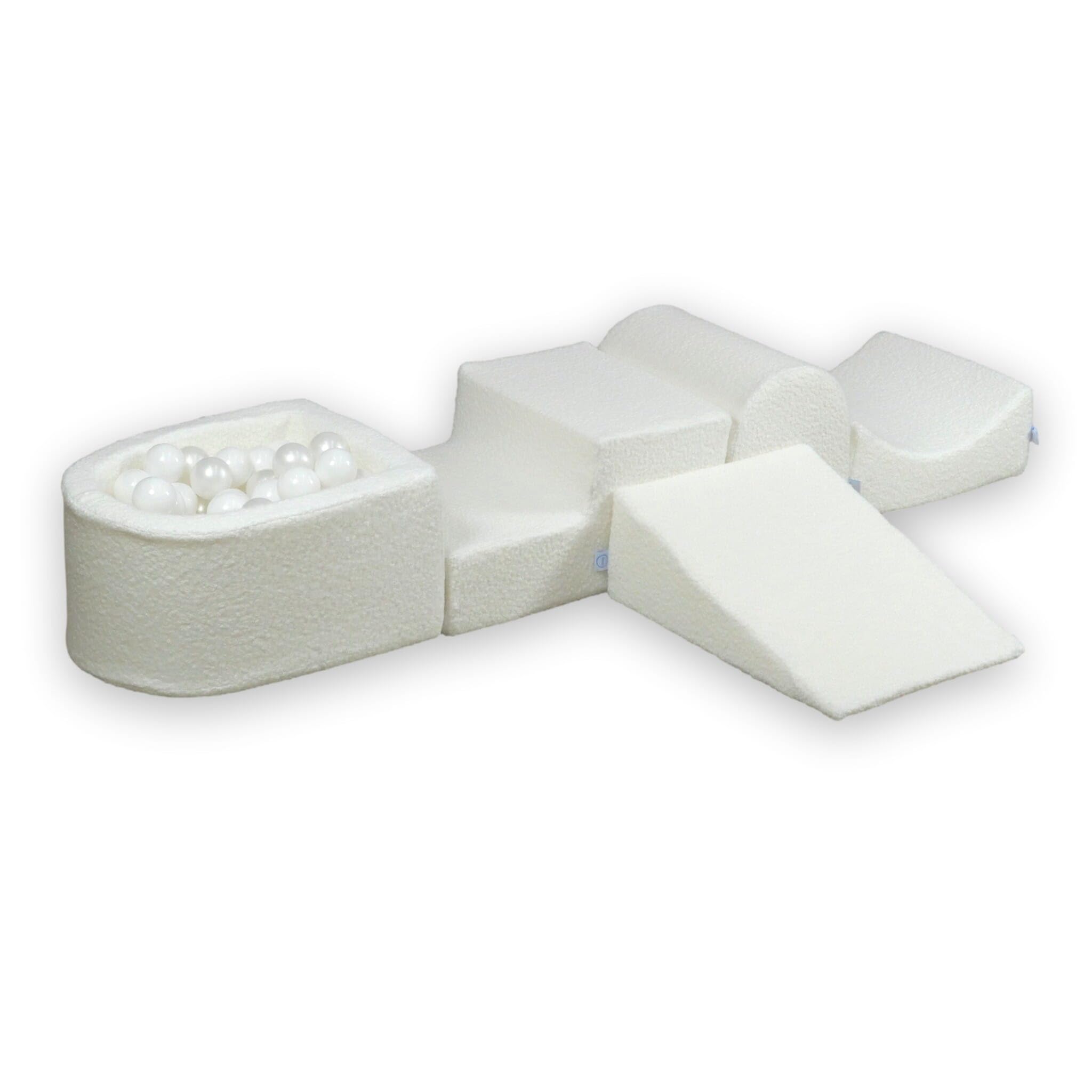 Mimii Parco giochi in schiuma con collina e piscina con palline Bouclé, bianco, giocattolo da arrampicata per bambini e neonati, grandi mattoncini per gattonare e arrampicare, 100 palline: bianco