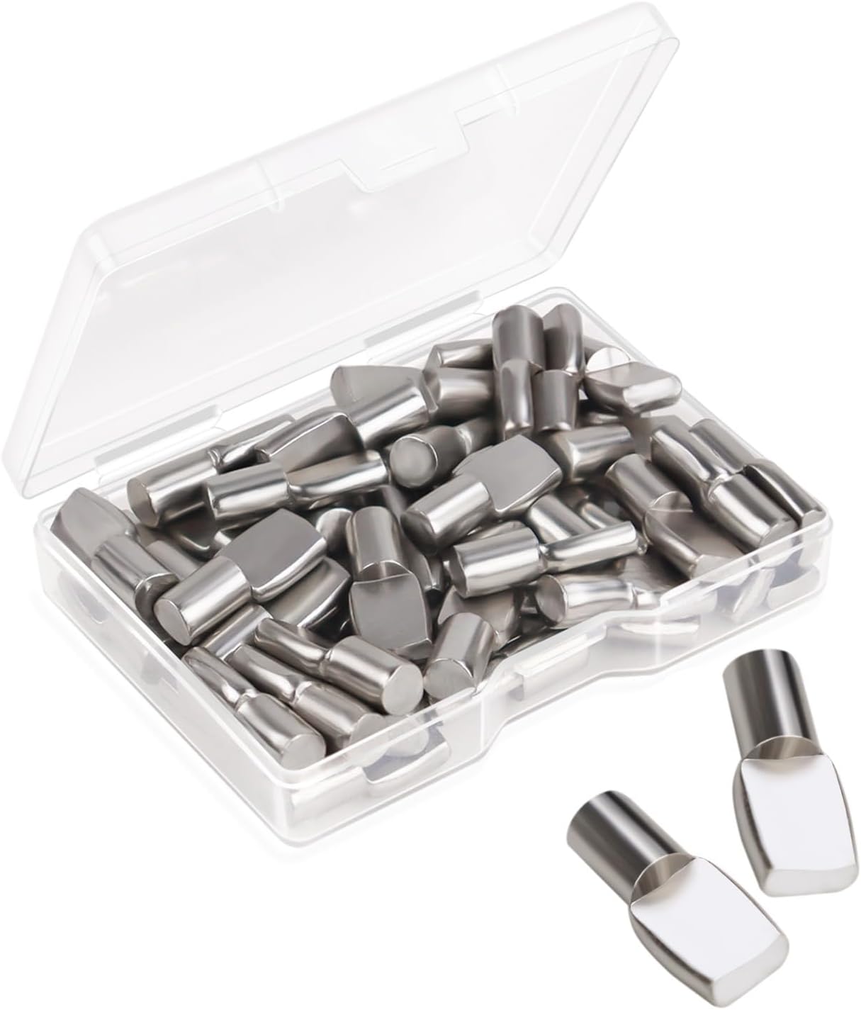 50 Pack Shelf Support Pegs 6mm Cabinet Shelf Pins Spoon Shape Metal Shelves Pins for Kitchen Cabinet Closet Bookshelf Furniture Nickel Plated Shelf Holders Pegs (Silver)