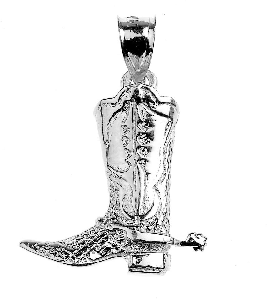 Good Luck Charms 925 Sterling Silver Lucky Cowboy Boot Pendant Necklace Charm - Image 2