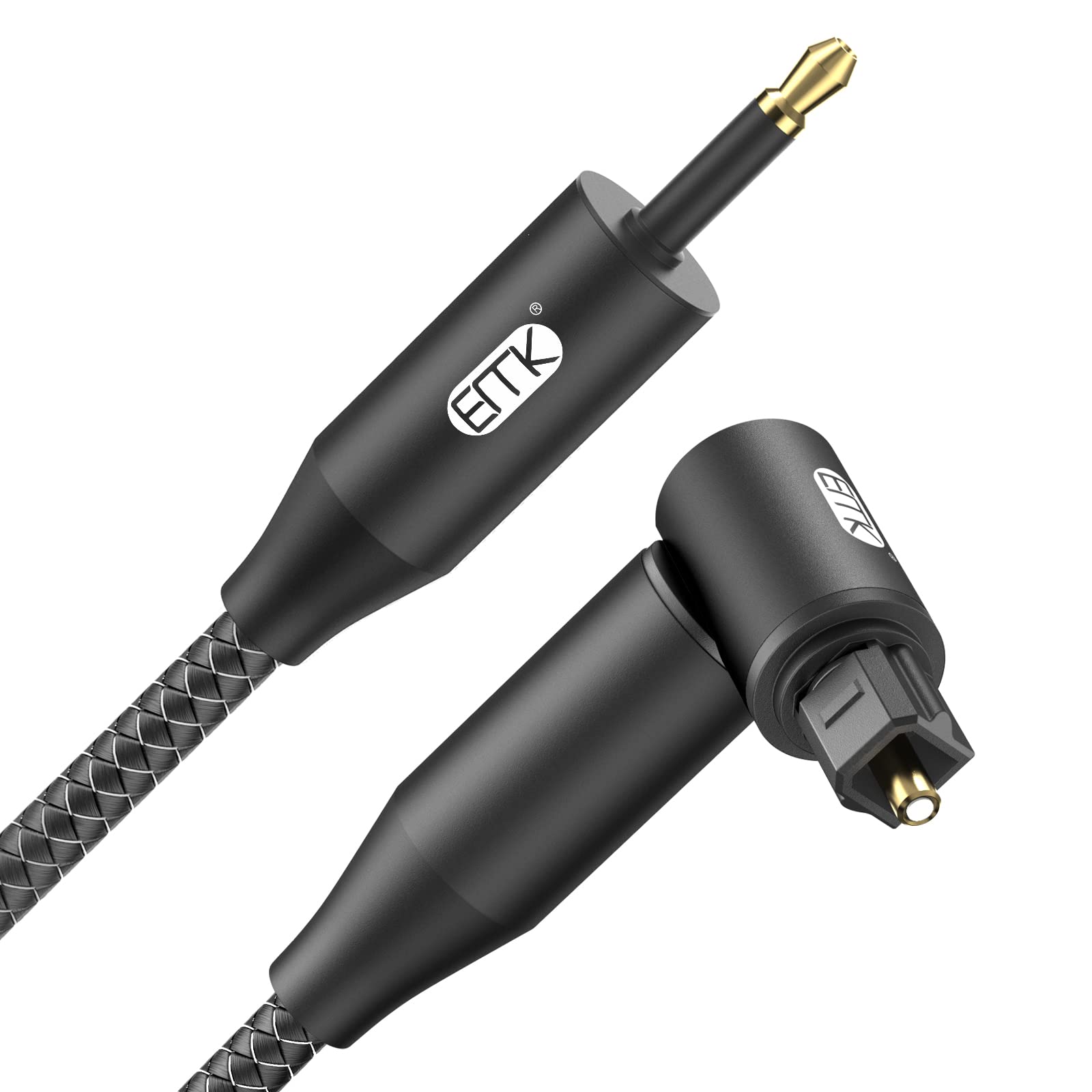 EMK Cavo Audio Ottico Girevole 90° 10m Nylon Intrecciato Nero