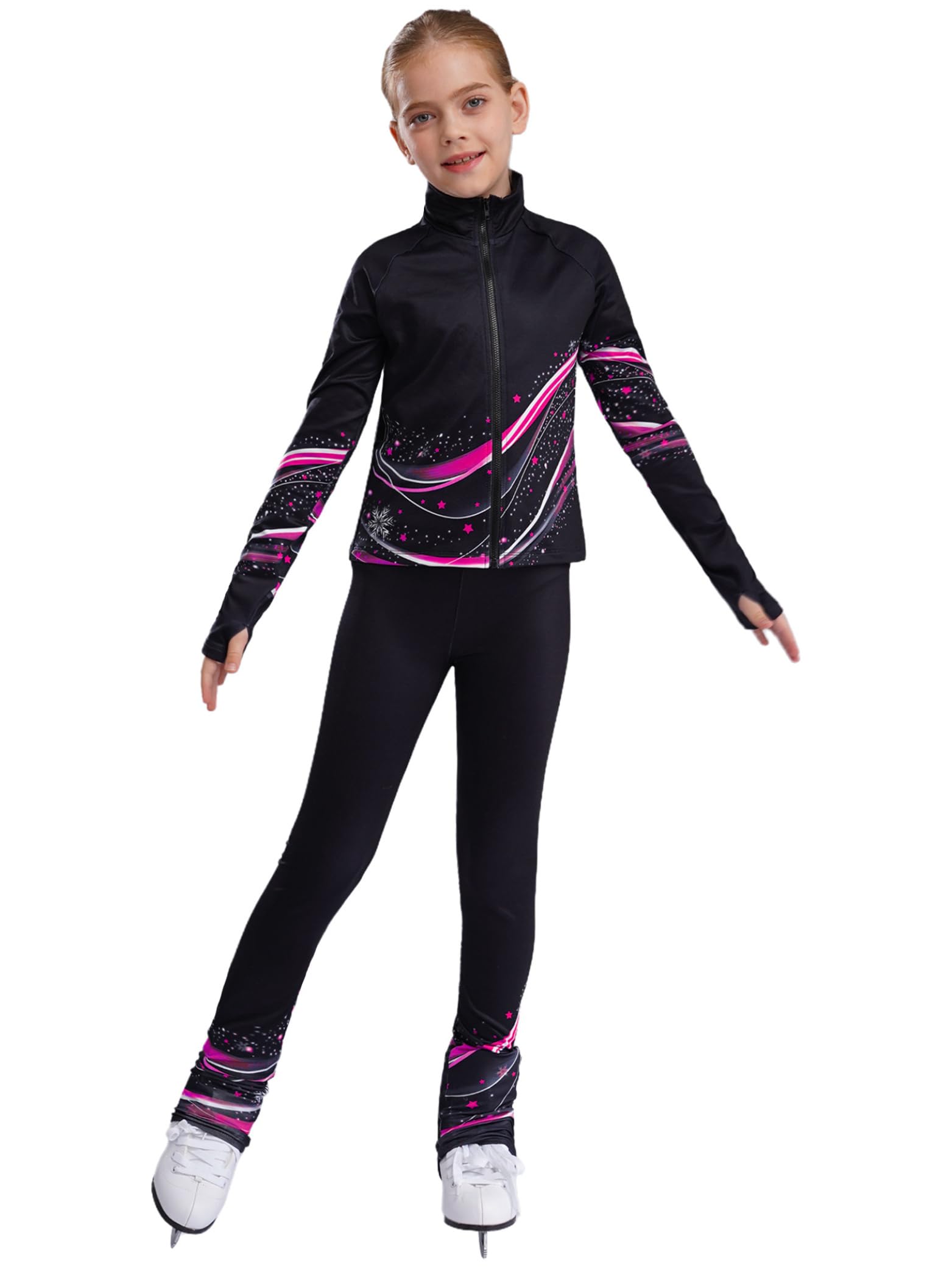 Enfant Fille Ensemble de Patinage Artistique Tenue Danse sur Glace Costume Gymnastique Vêtement Polaire Chaud