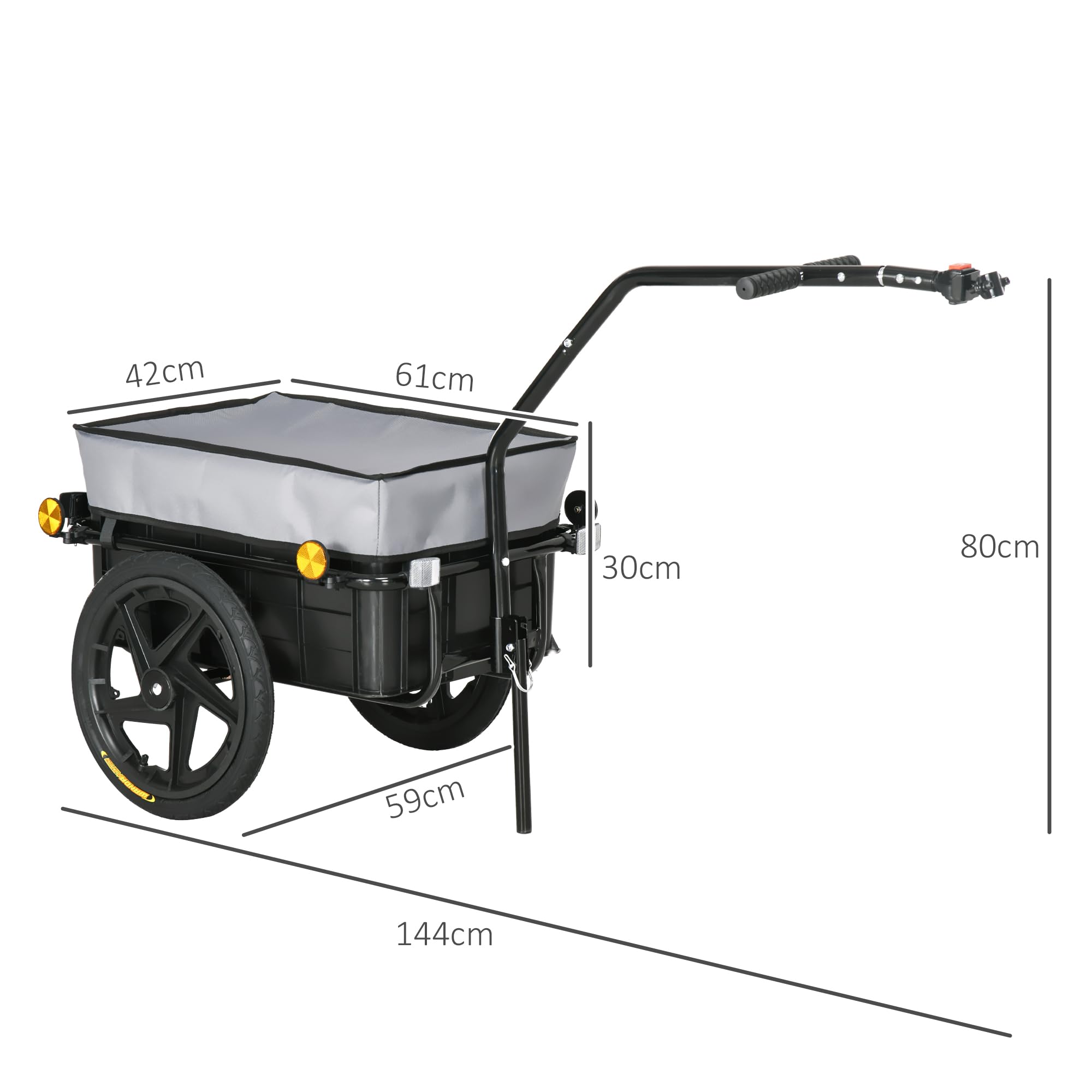 HOMCOM Rimorchio per bicicletta, rimorchio da trasporto, per bicicletta, 144 x 59 x 80 H cm, barra di traino universale, in acciaio, nero, grigio