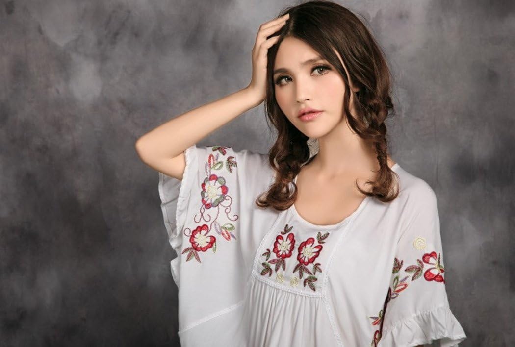 Kafeimali Women's Tops Embroidered Loose Peasant Mexican Blouse Shirt - Image 3