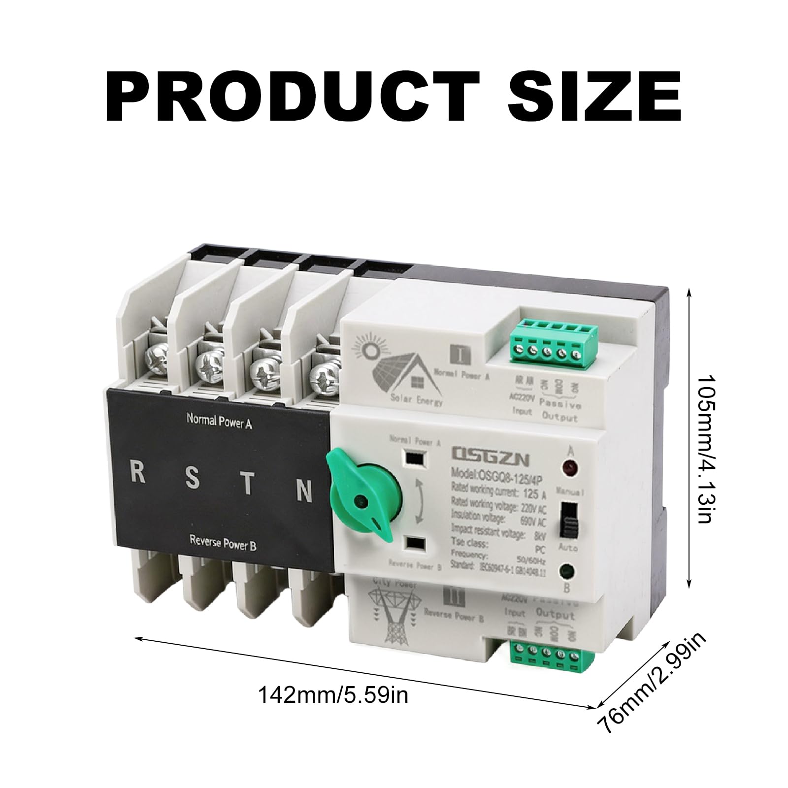 Dual Power Automatischer Transferschalter, Notstrom Umschalter Ununterbrochener AC 400V 4P 63A ATS PC Hutschiene Transfer Schalter Kommunaler Netzumschalter